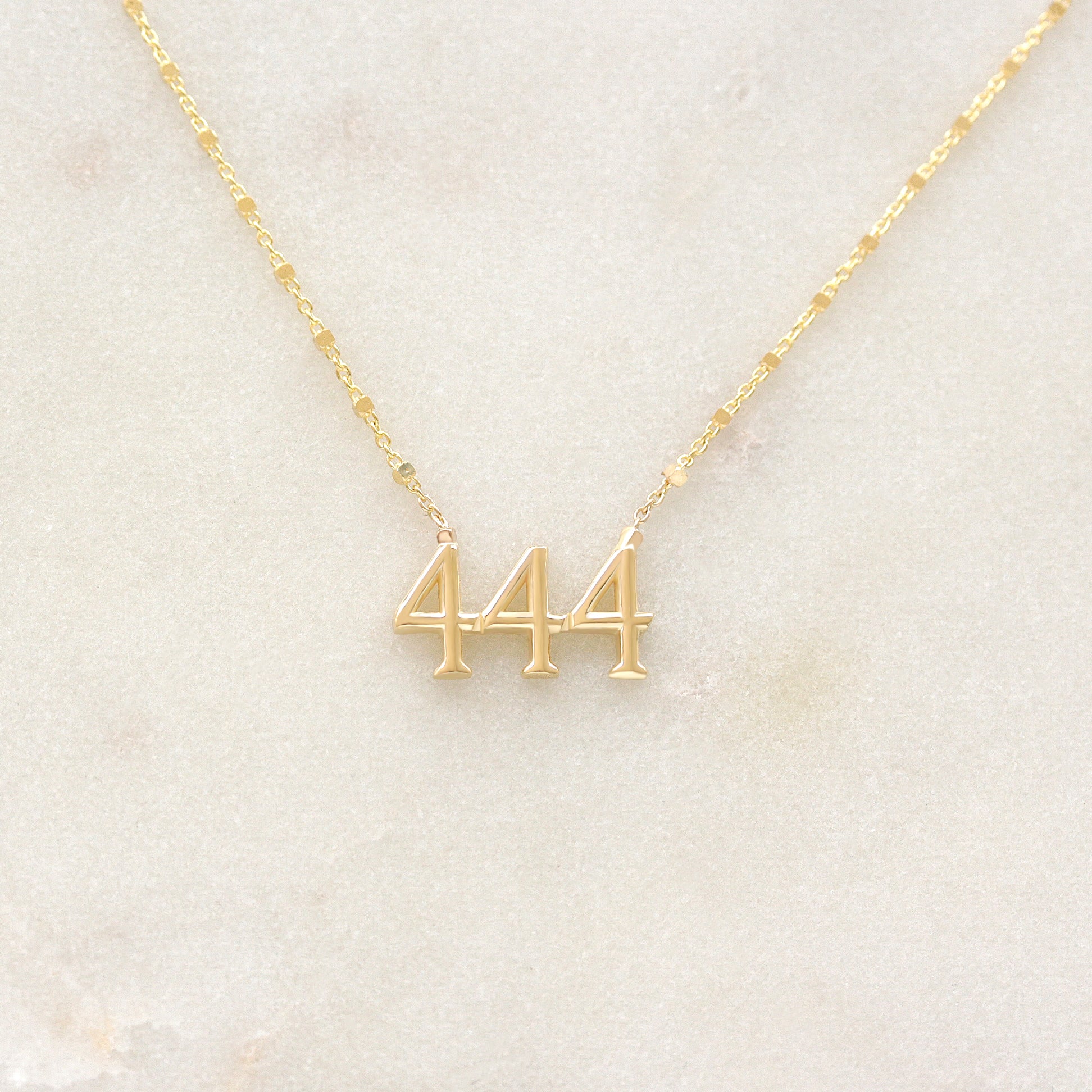 444 Angel Number Protection Gold Necklace with Beaded Detail Chain