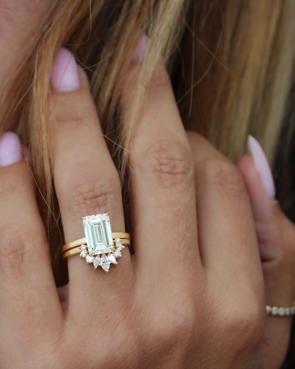 4CT Emerald Cut Diamond Solitaire Engagement Ring Arya with Matching Nesting Band Tessa