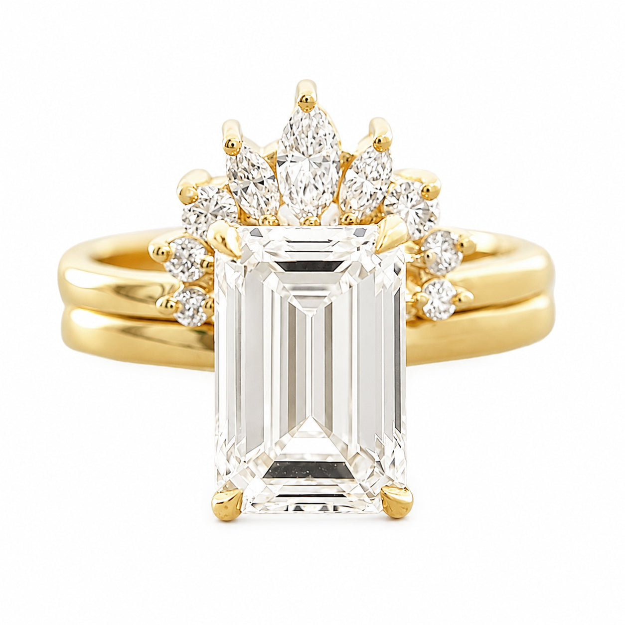 4CT Emerald Cut Diamond Solitaire Engagement Ring Arya with Matching Nesting Band Tessa