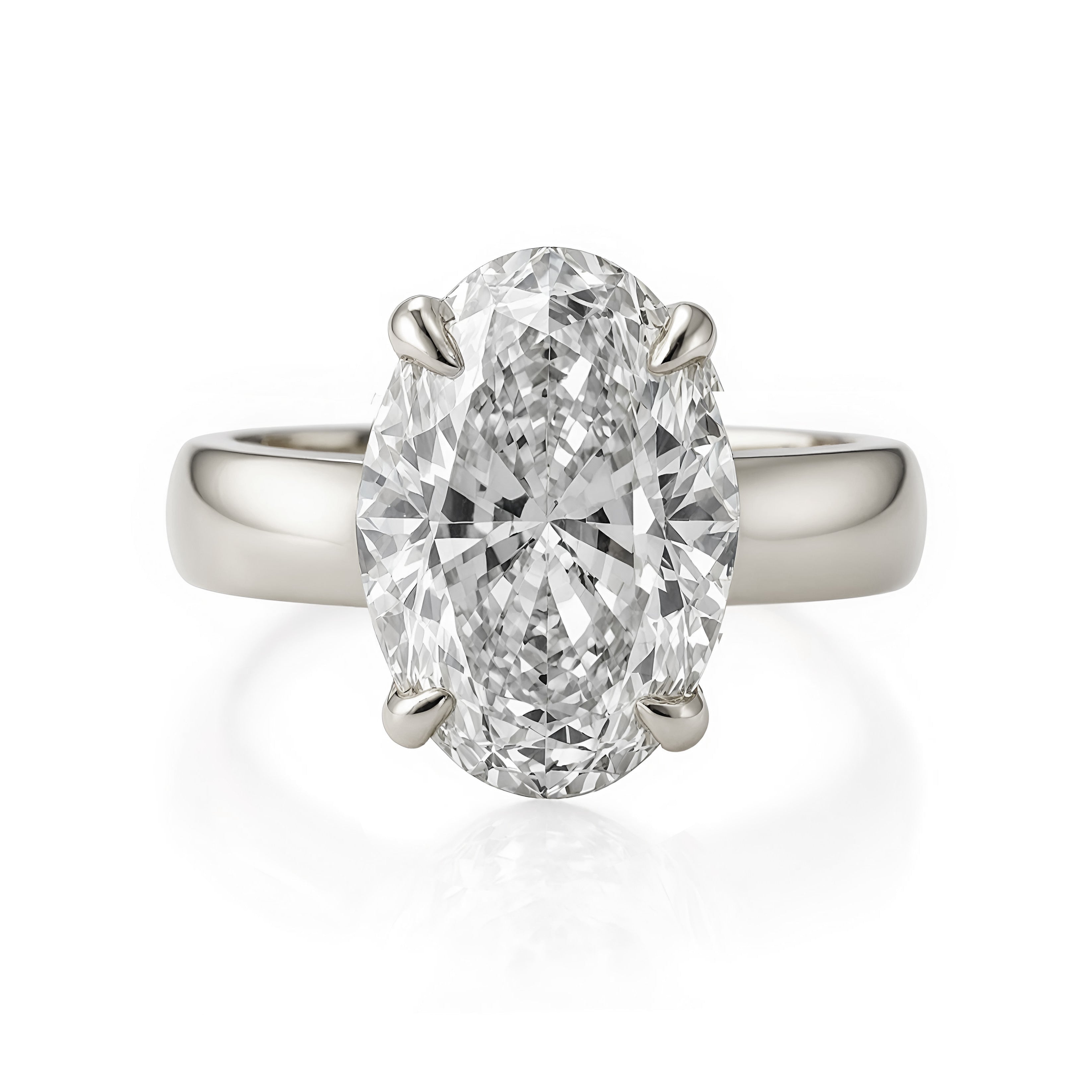 Wide Band Oval Diamond 4mm Band Engagement Ring white gold