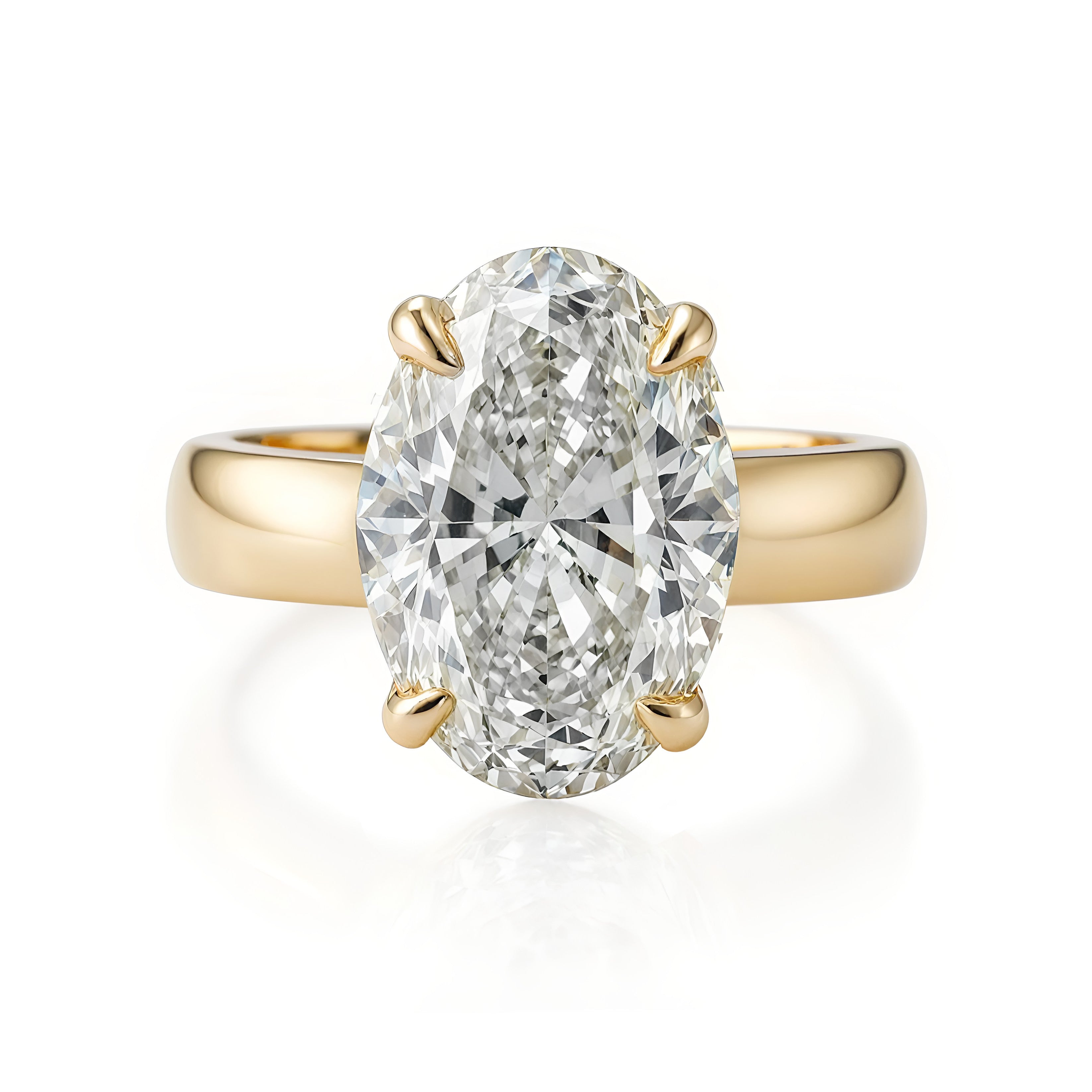 Wide Band Oval Diamond 4mm Band Engagement Ring yellow gold