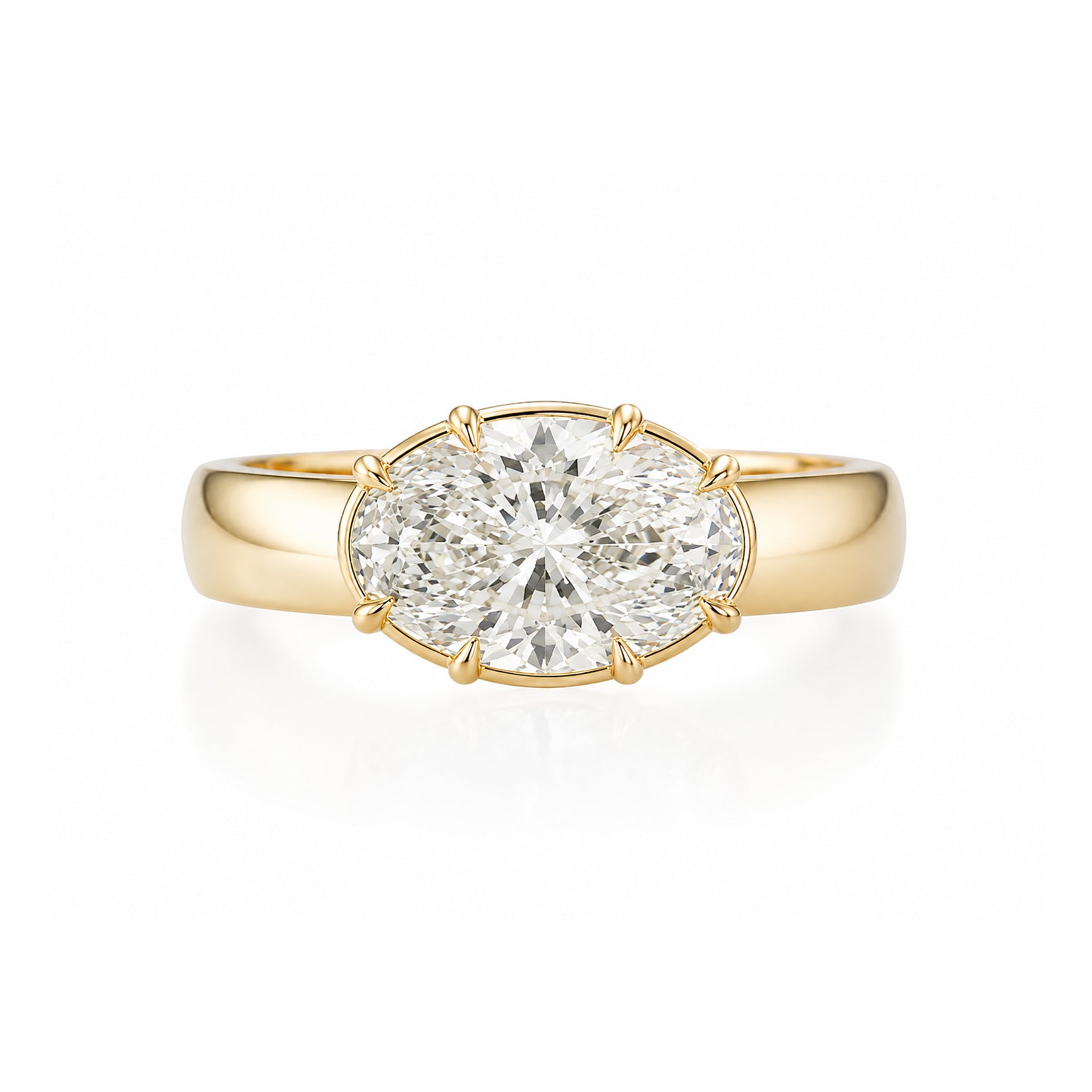 4ct East West Oval Engagement Ring, 8 Prongs, 4mm Wide Band, Olivia