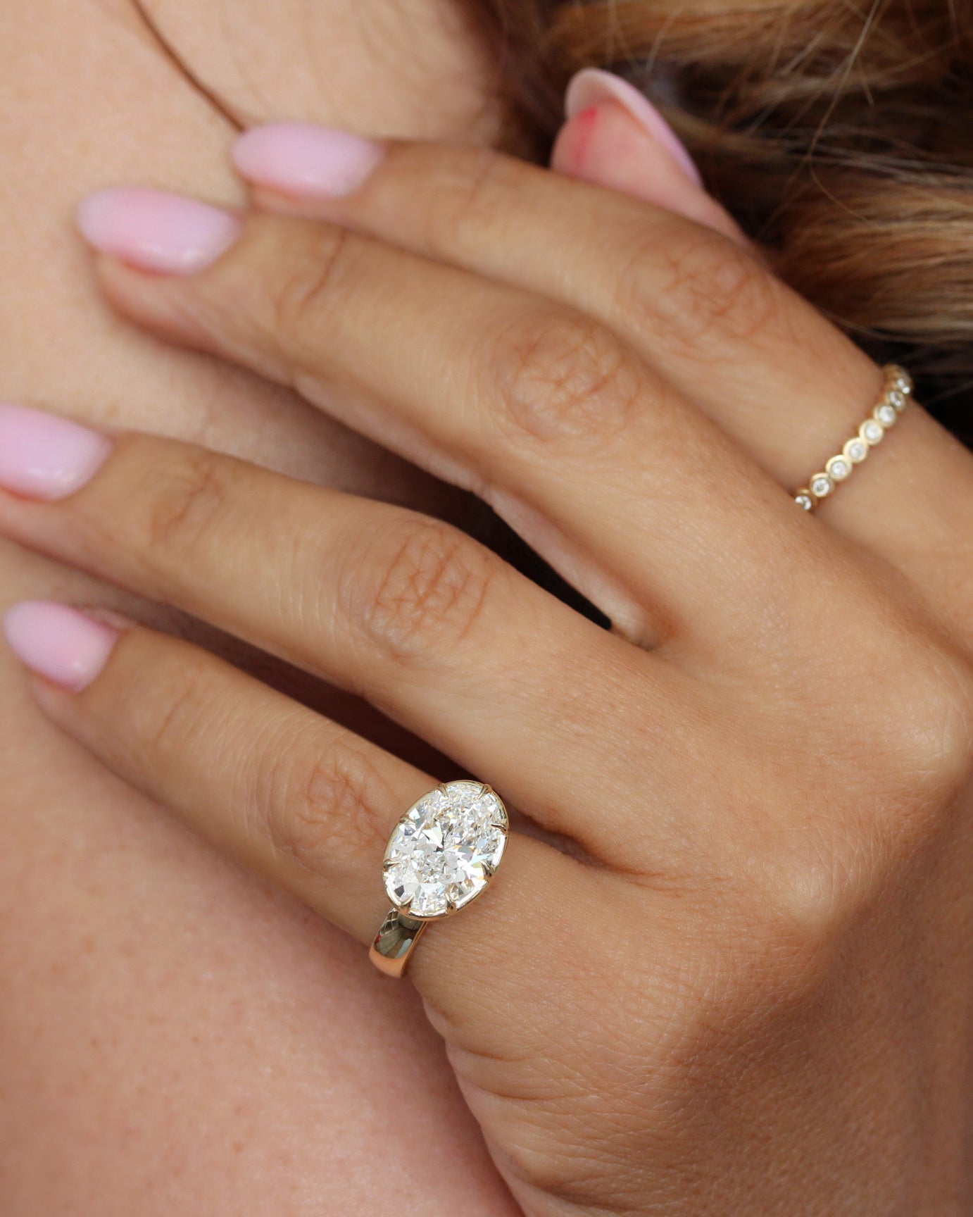 4ct East West Oval Engagement Ring, 8 Prongs, 4mm Wide Band, Olivia