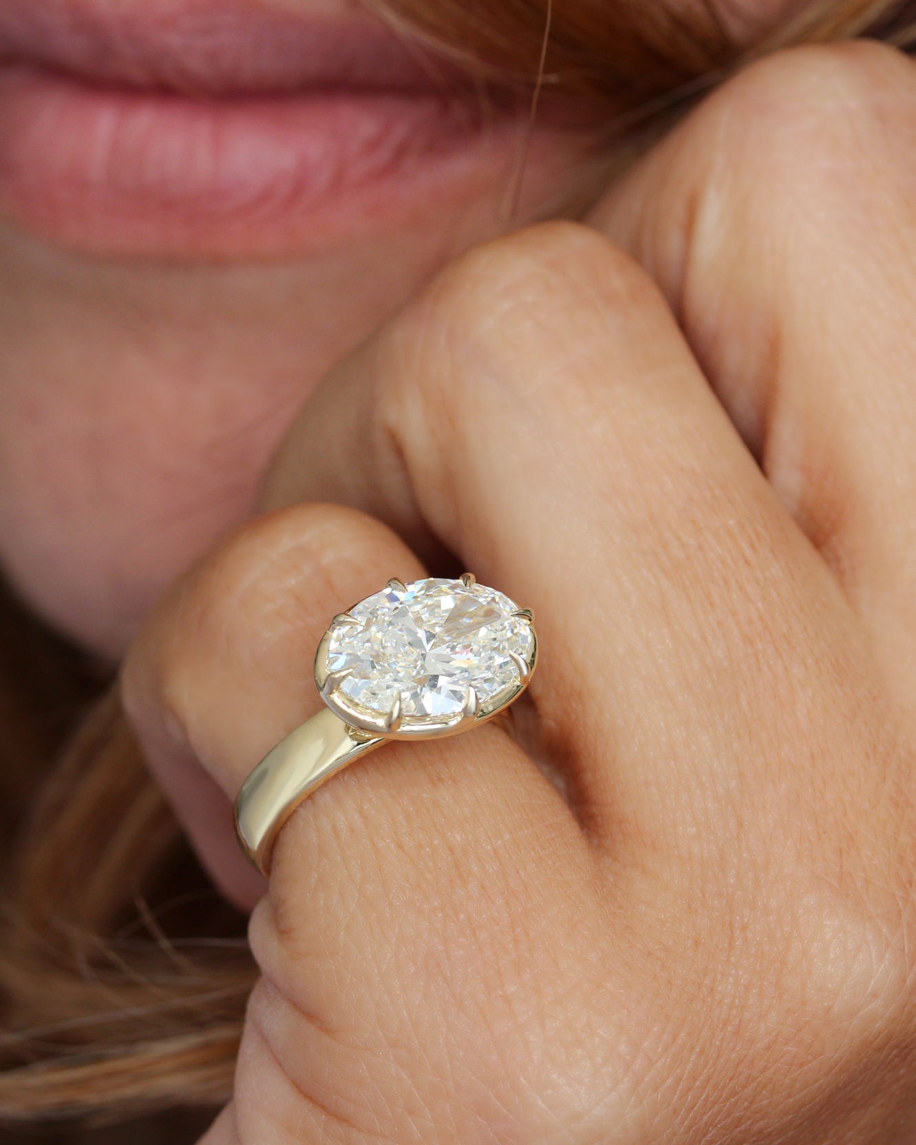 4ct East West Oval Engagement Ring, 8 Prongs, 4mm Wide Band, Olivia