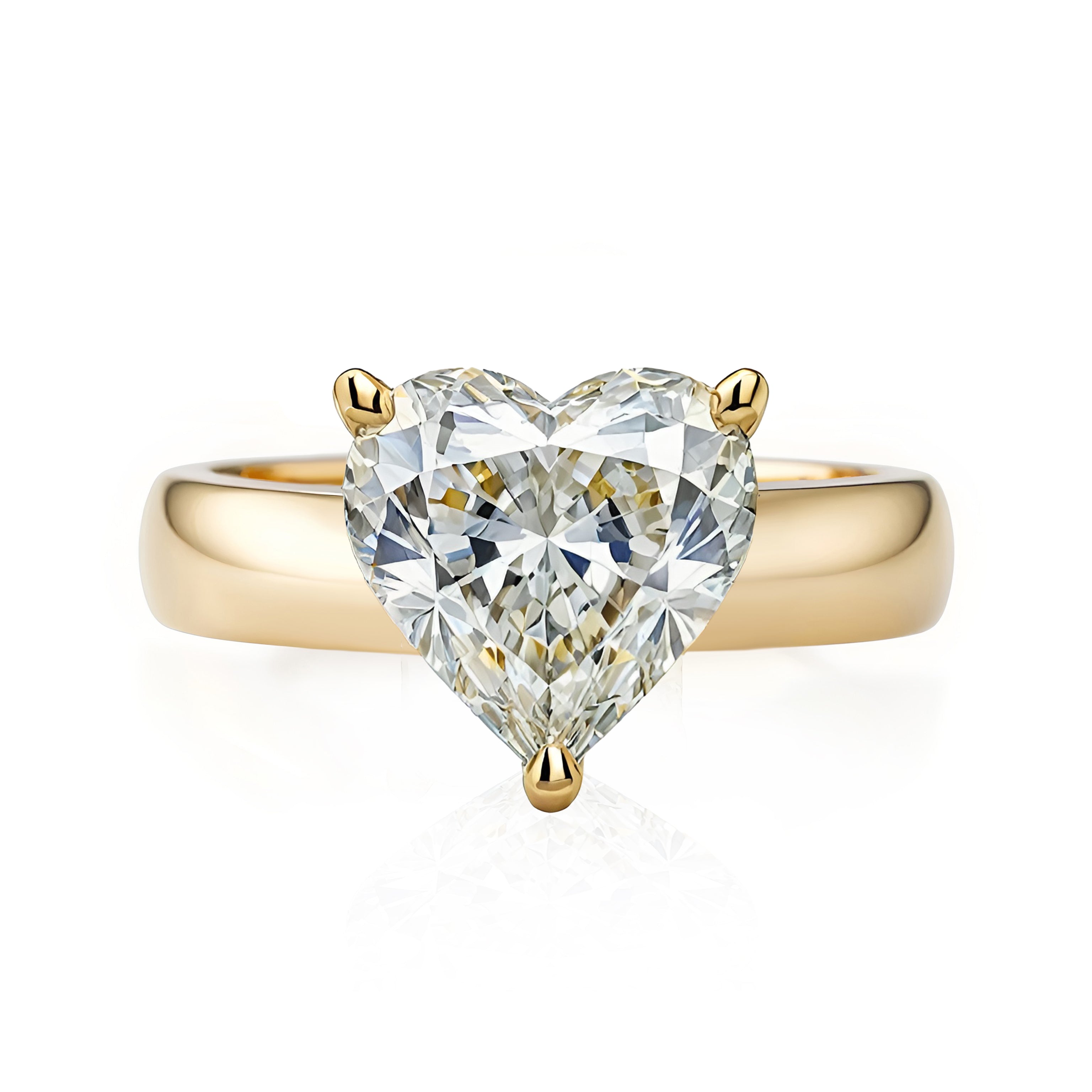 Heart Shape Diamond Solitaire Engagement Ring 1CT/ 2CT / 3CT / 4CT/ 5CT, Wide 4mm Band 14K Gold, Arya