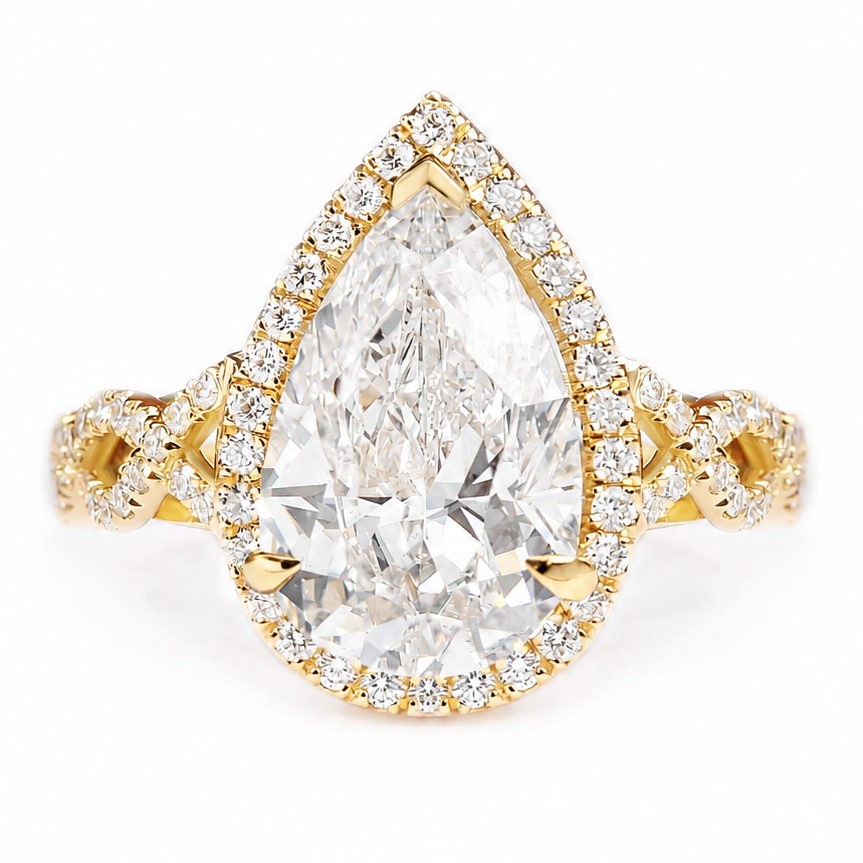 Big Pear Diamond halo Unique Engagement Ring, Romeo