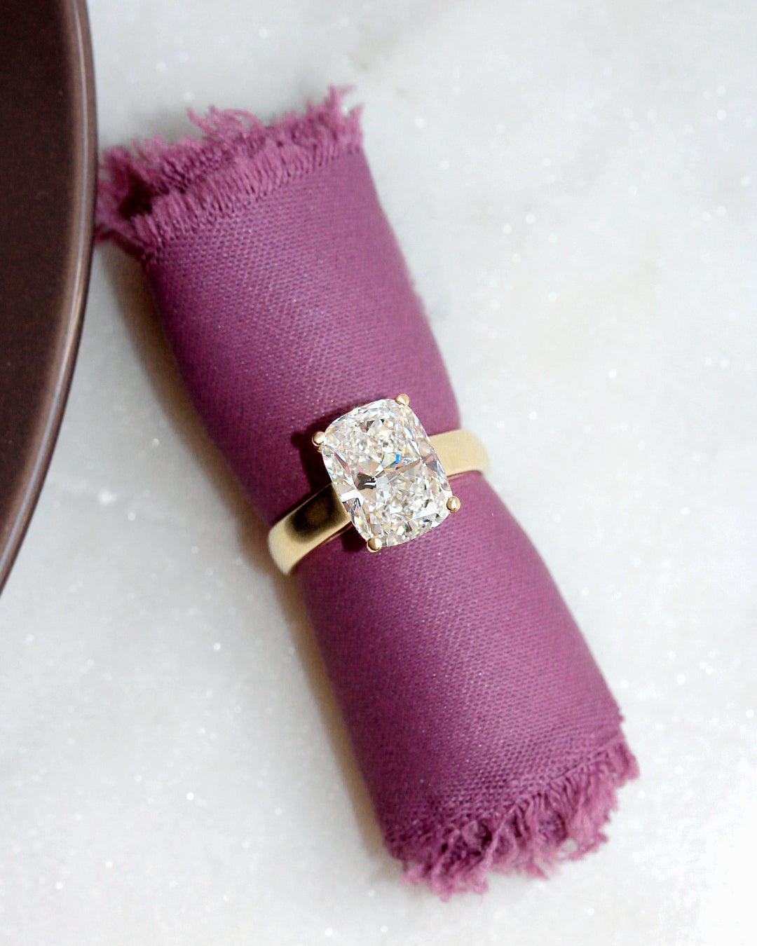 5ct Cushion Engagement Ring, 4 Prongs, 4mm Wide Band, Arya, custion cut diamond, 5 carat, solitaire, engagement ring, 4mm wide band, catedral setting