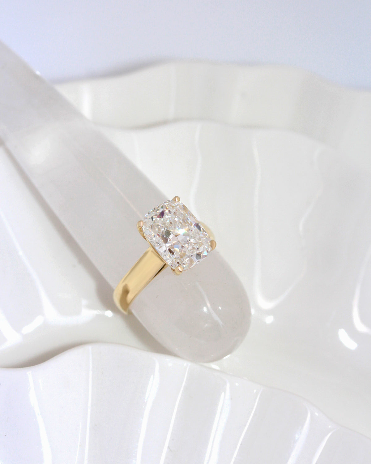 5ct Cushion Engagement Ring, 4 Prongs, 4mm Wide Band, Arya