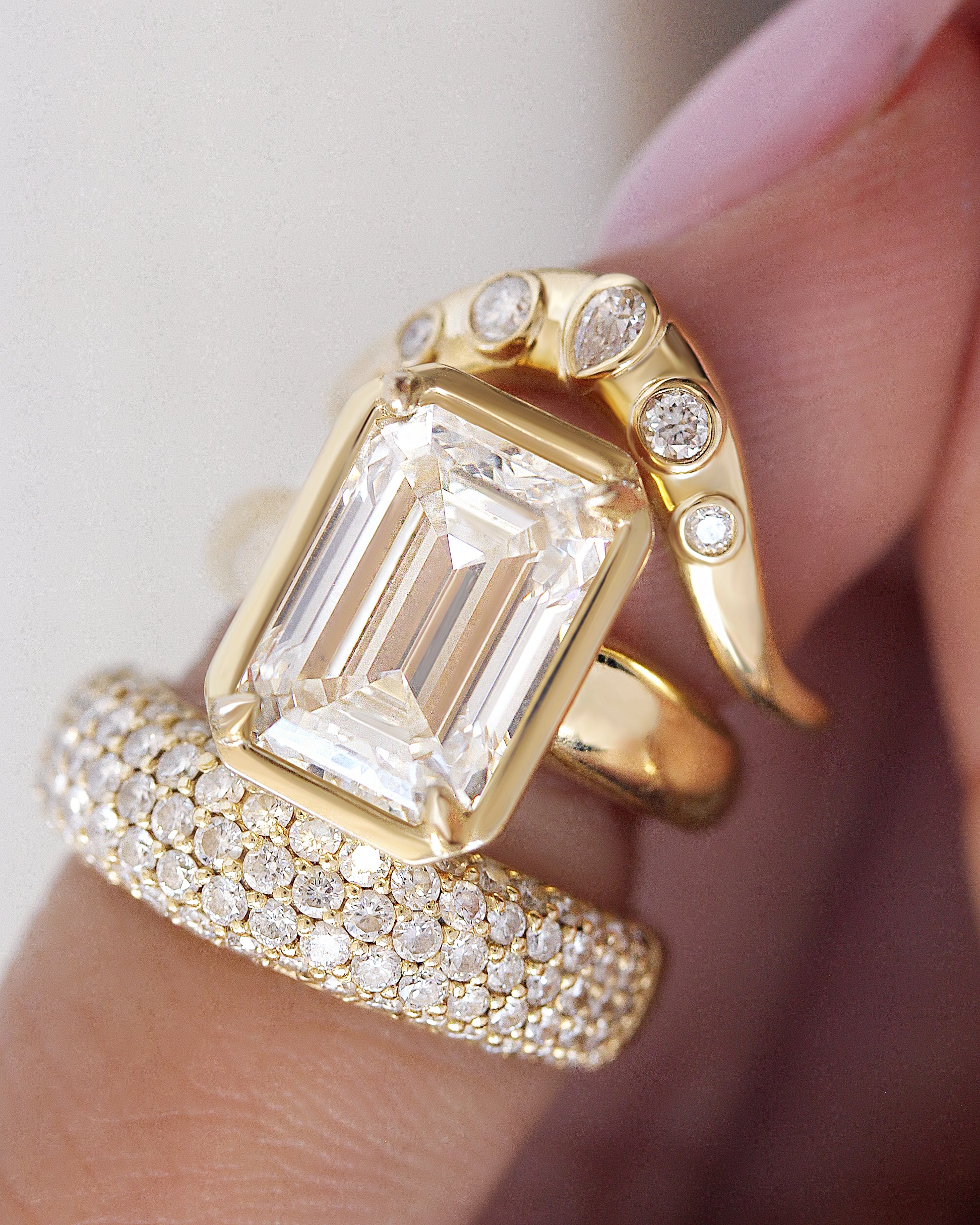 5CT Emerald Cut Solitaire Diamond Engagement Ring Wide Band Kara
