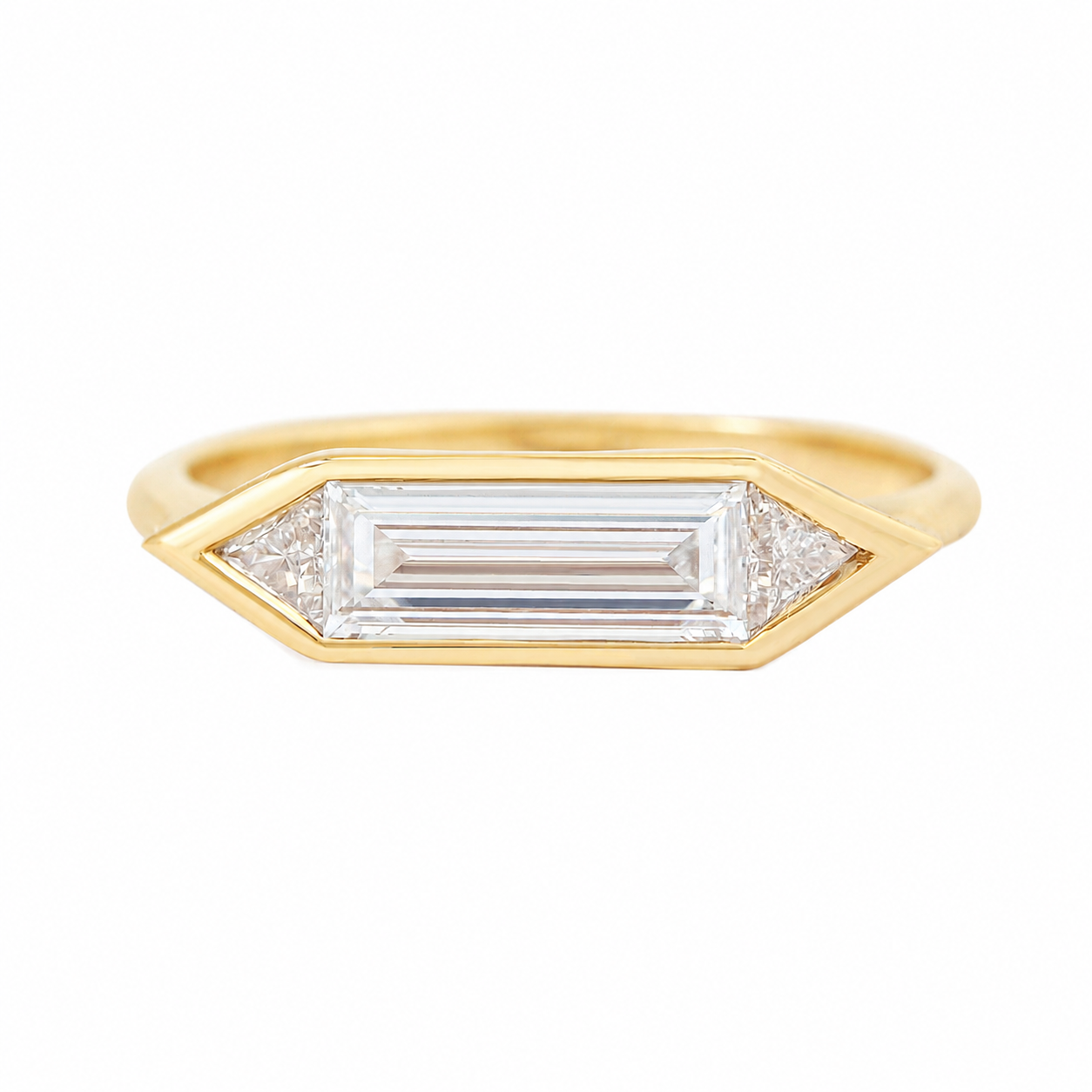 long baguette diamond ring geometric engagement ring yellow gold