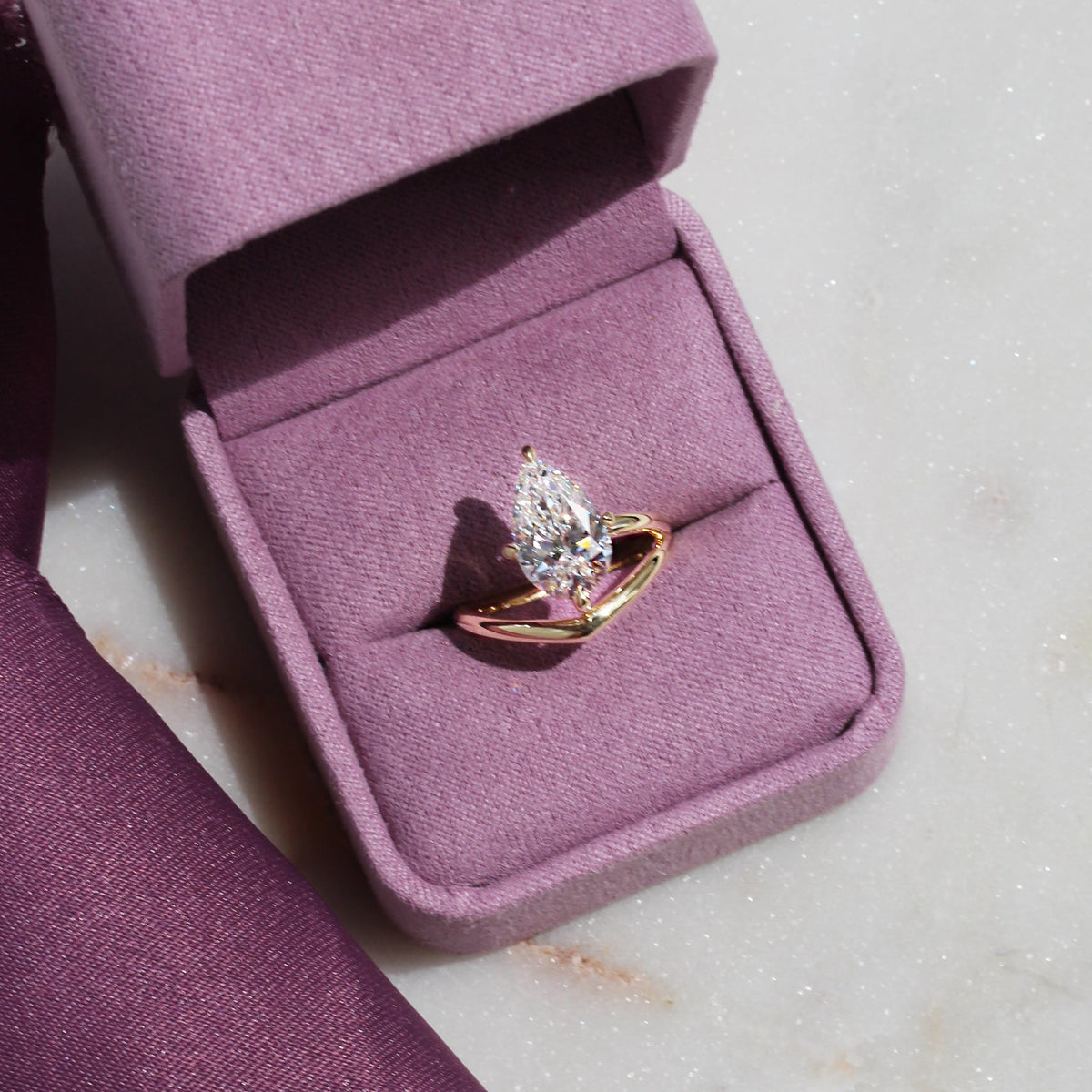 3 Carat Pear Shaped Diamond Engagement Ring with Hidden Halo - Minimalist Modern Solitaire Band - Jadore
