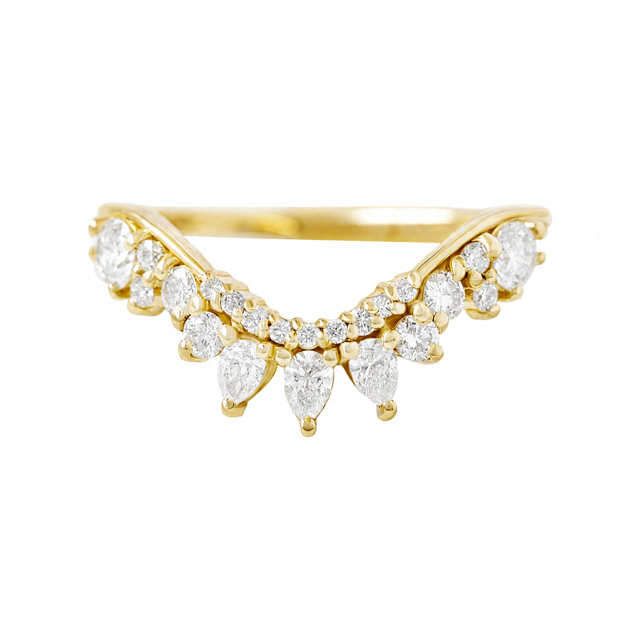 Curved Pear Diamond Wedding Nesting Stacking Ring - Valeria