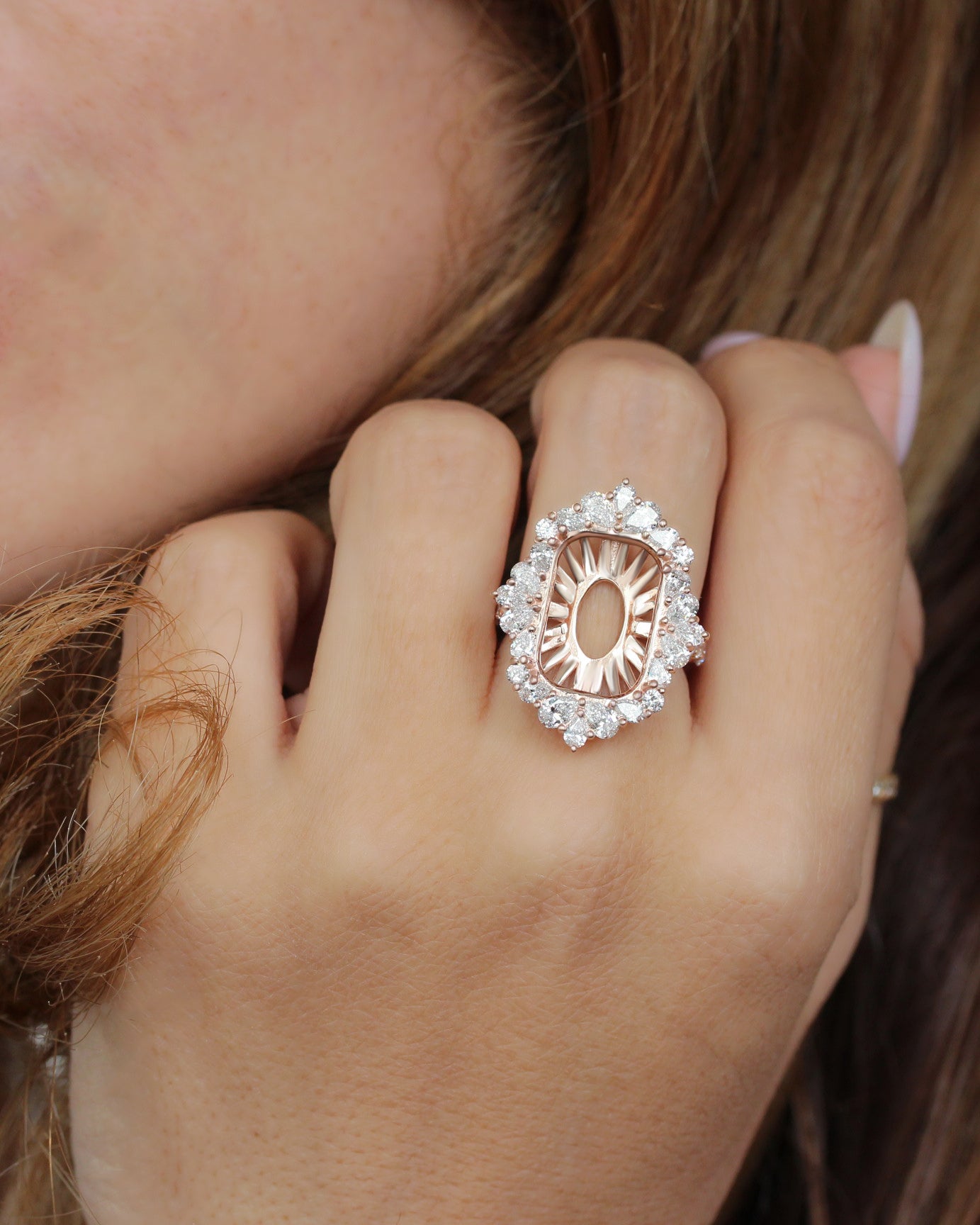 9ct Radiant Lab Grown Diamond Statement Ballerina Royal Engagement Ring - Venice