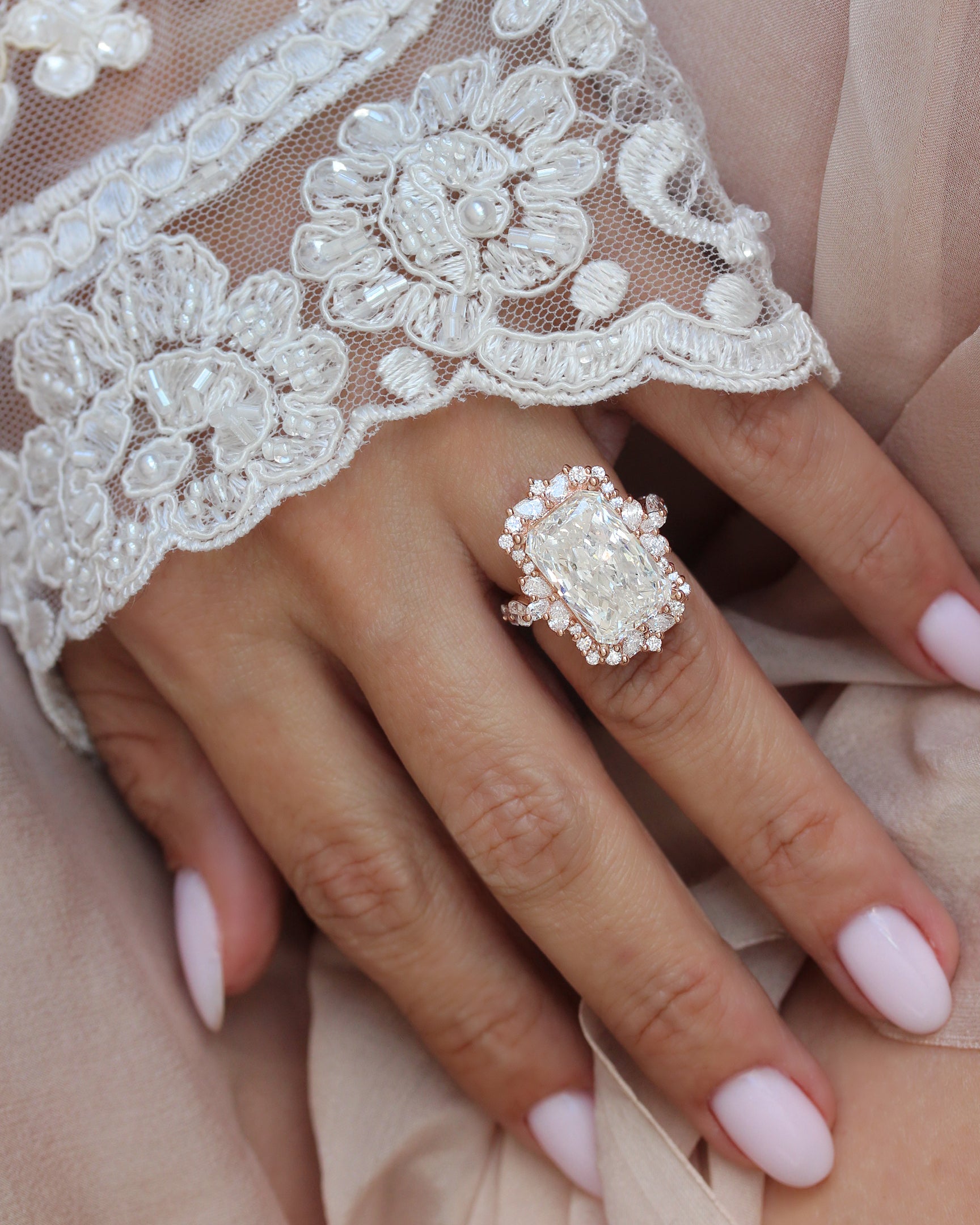 9ct Radiant Lab Grown Diamond Statement Ballerina Royal Engagement Ring - Venice