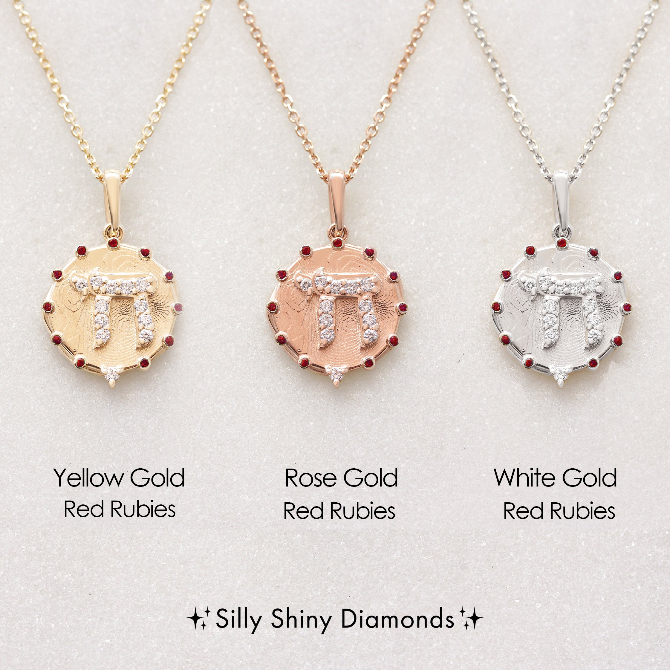 Chai pendant Am yisrael chai, judaica pendant gold and diamonds and rubies made in israel
