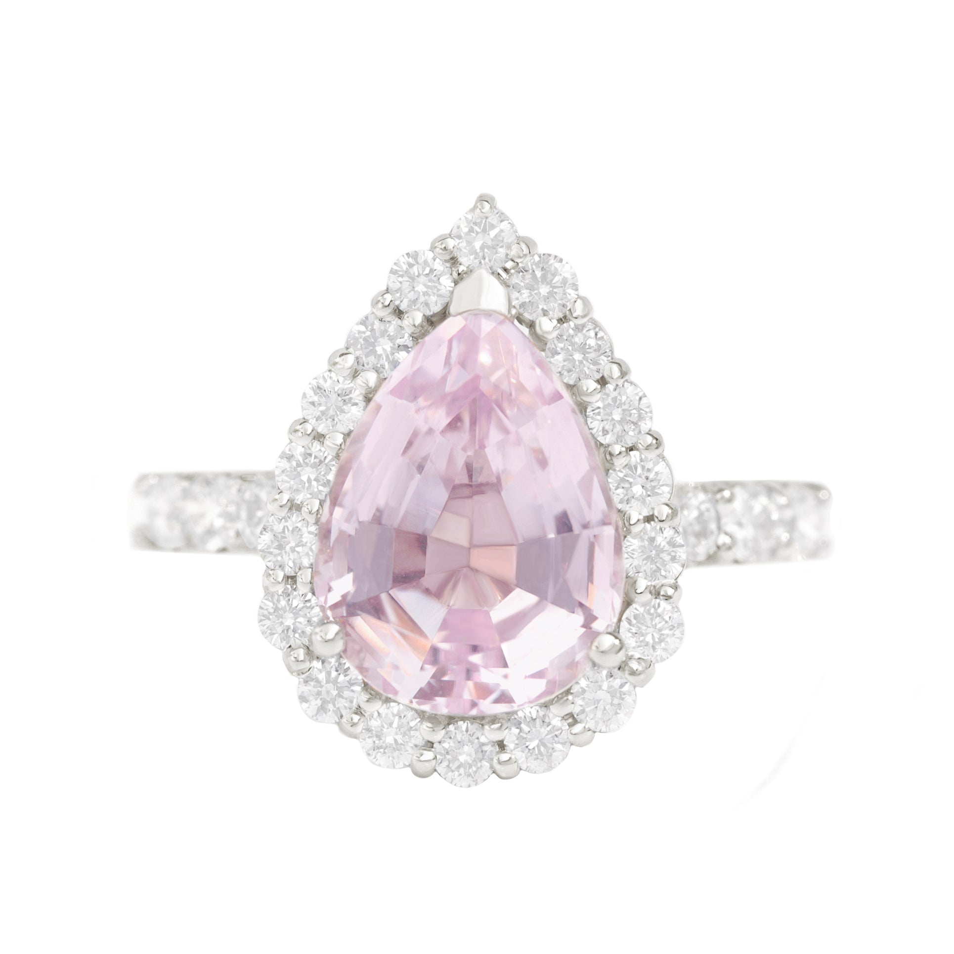 2 Carat Bug Pink Pear Morganite & Diamonds Engagement Ring - "Amelia" white gold

