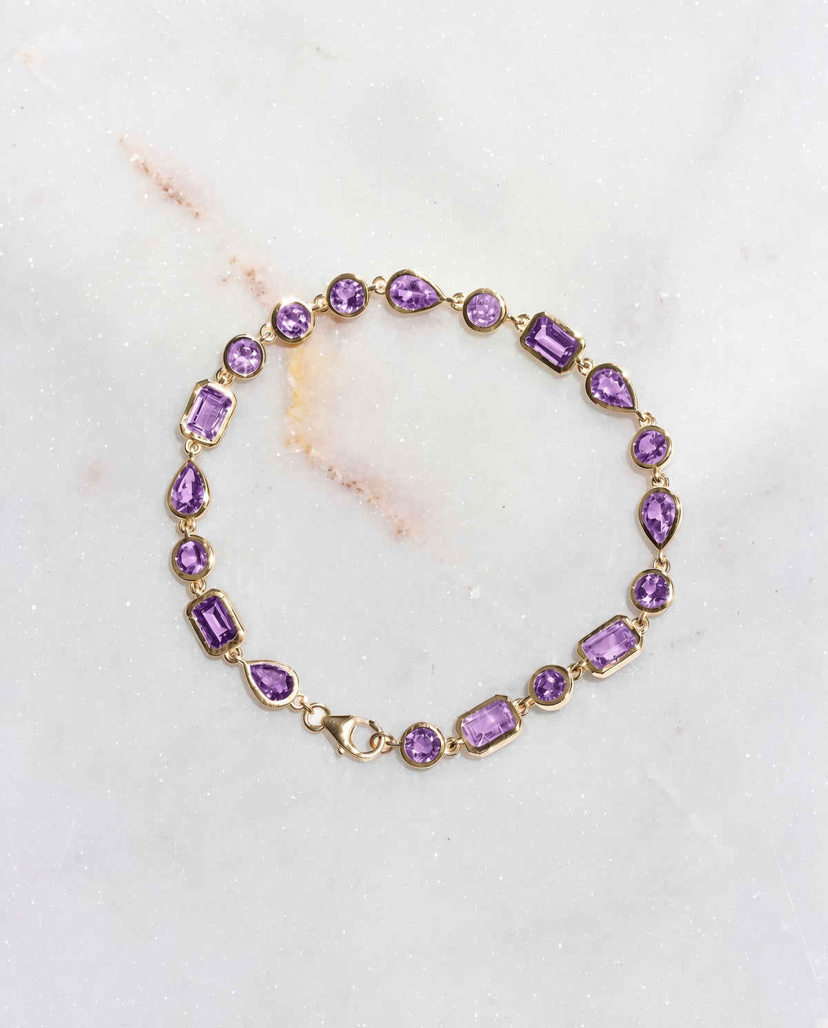 Multi Shape Bezel Set Amethyst Bracelet