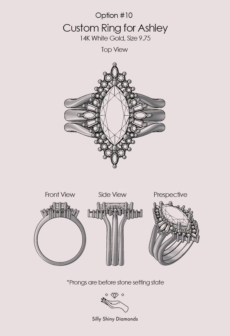 Private link for Ashley - Marquise 3 carat, 14K White gold, size 9.75