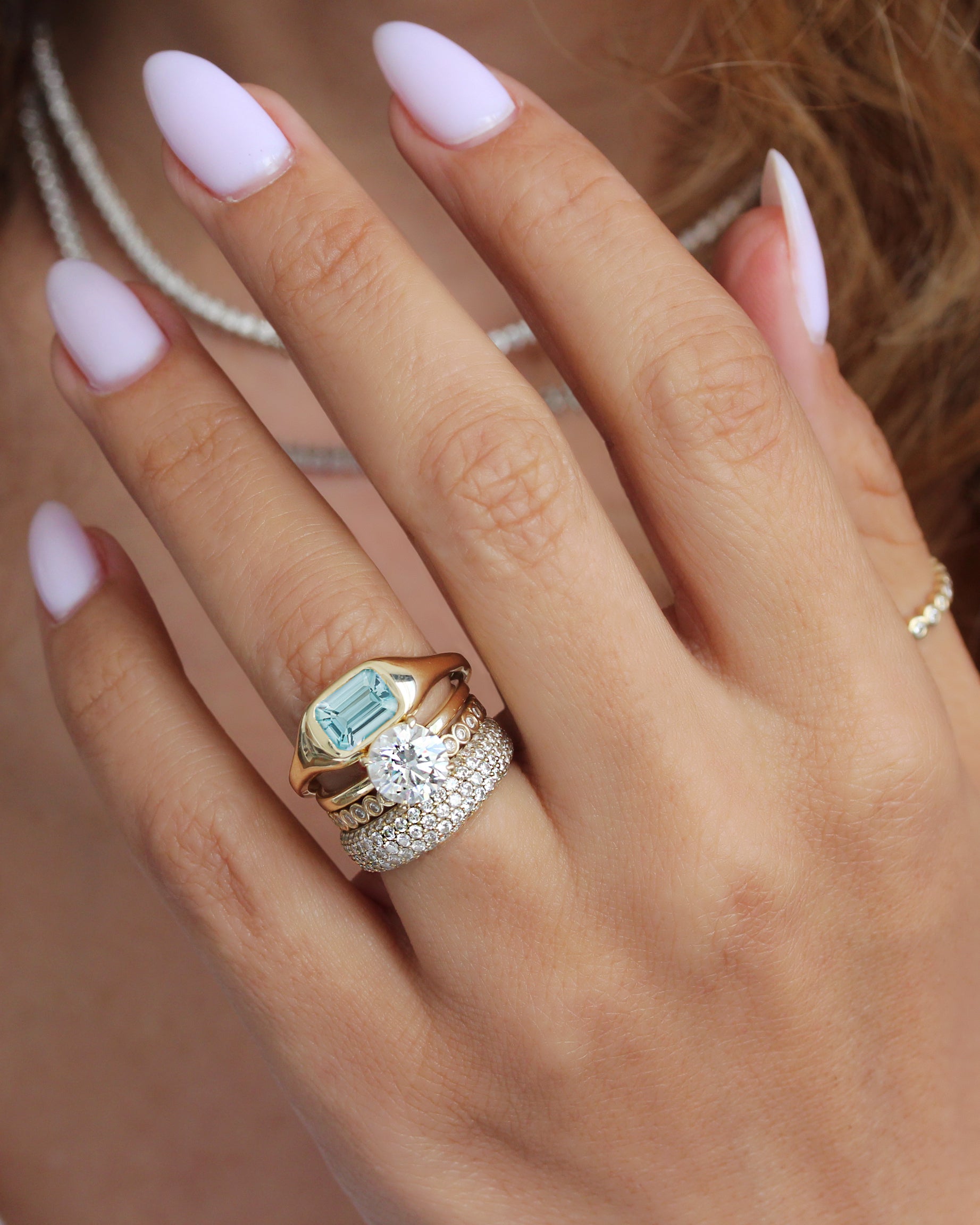 Bezel Set East West Emerald Cut Aquamarine Chunky Modern Birthstone Signet Ring