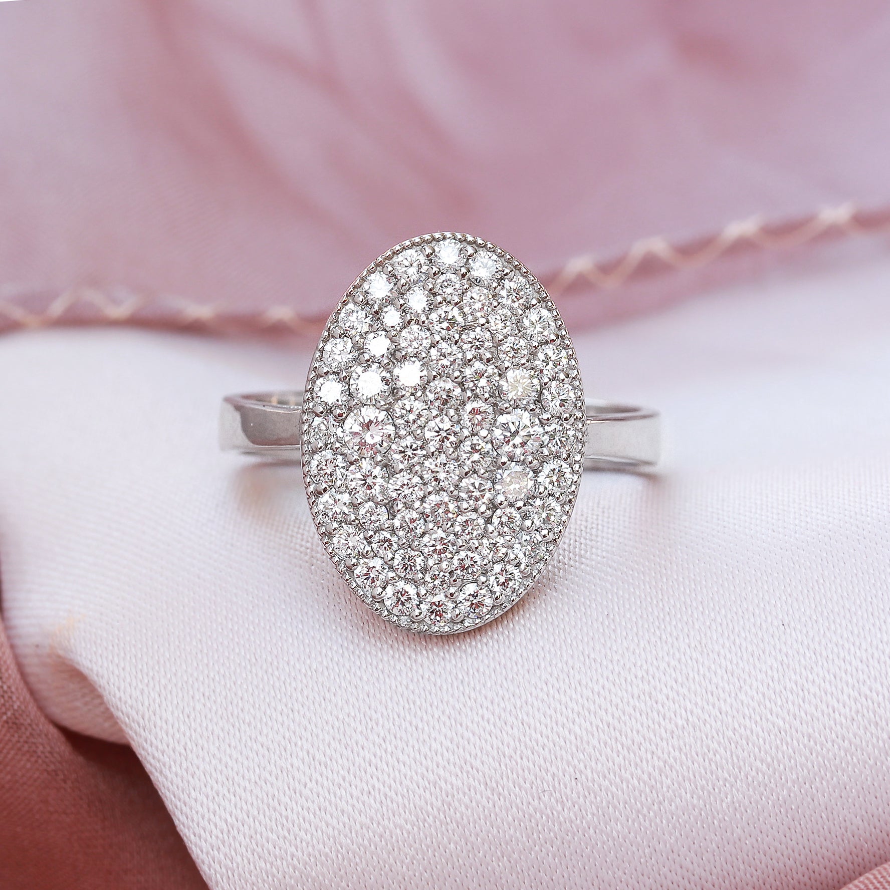 Big Oval Pave Diamond Statement Elegant Ring