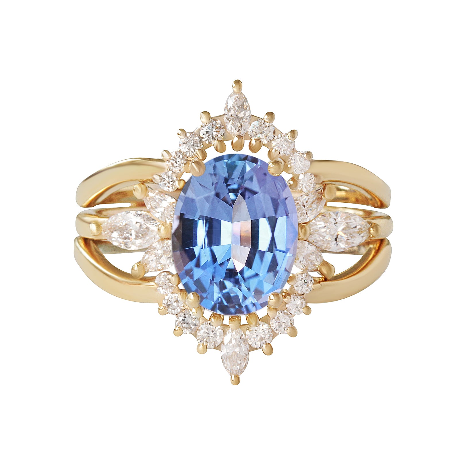 Oval Tanzanite and Diamond Engagement Ring and Ring Guard. Bridal Rings Set, Jordan Athena Armour ♥