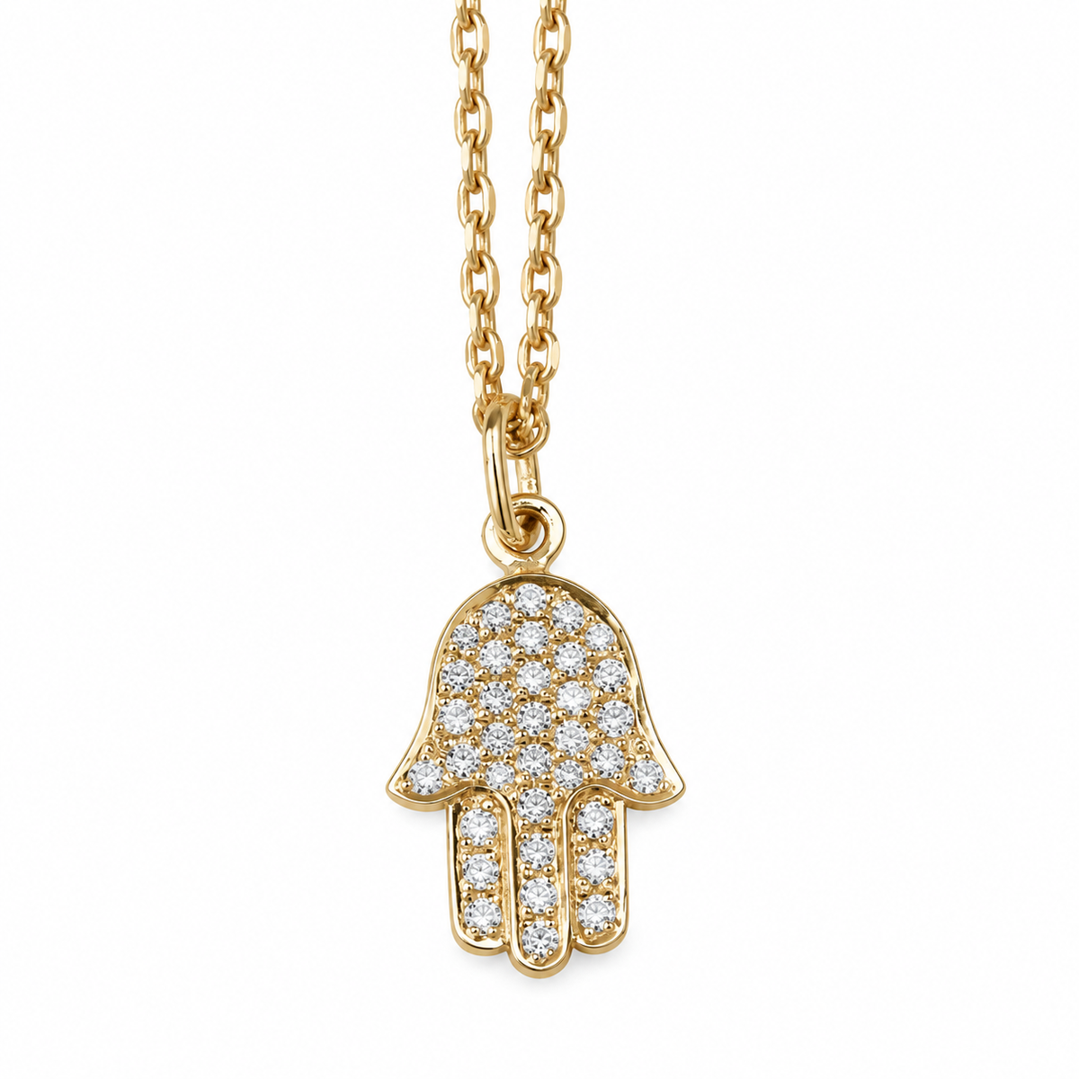 hamsa hand diamond pendant necklace yellow gold
