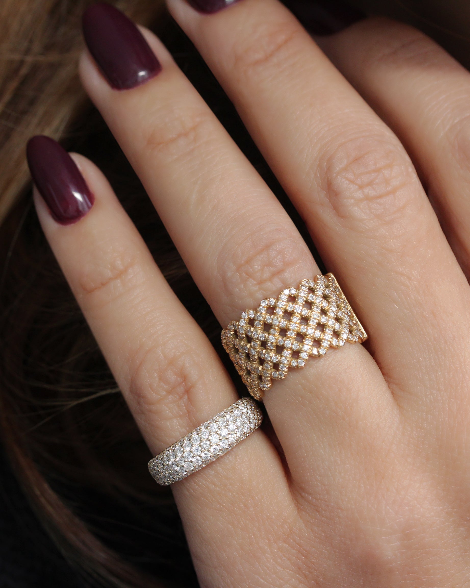 Puffy Bombe Bold Gold Chunky Diamond Wedding Dome Ring