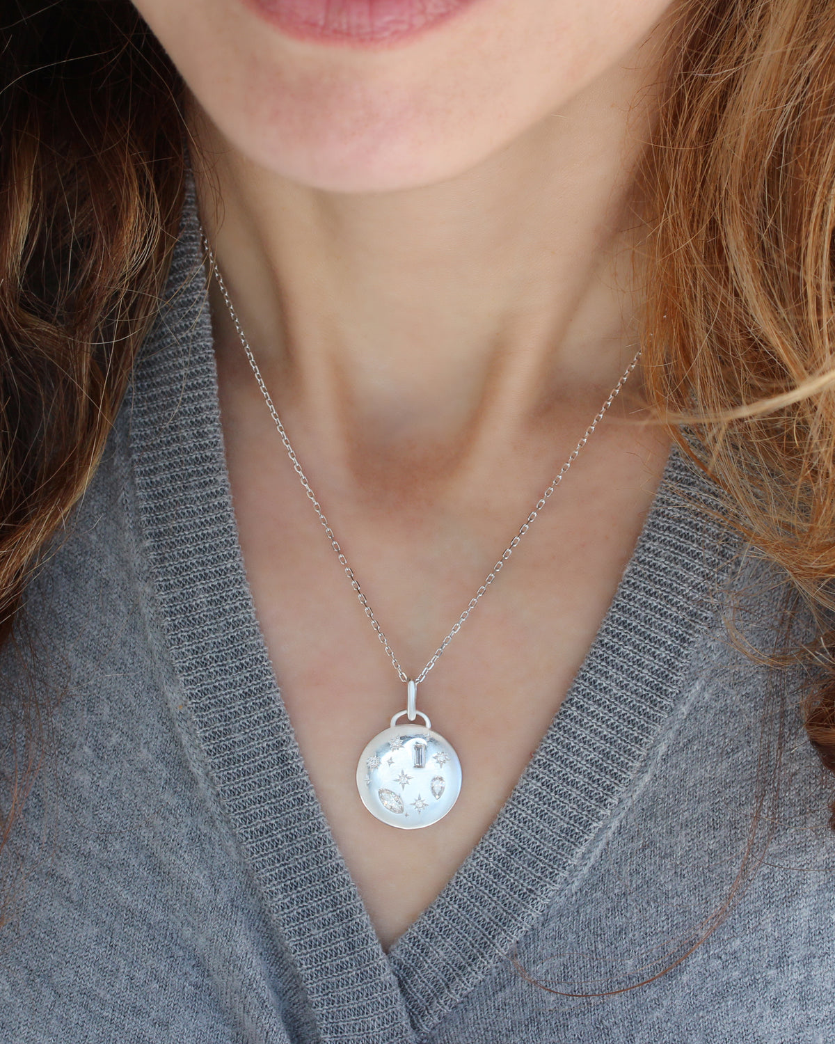 Celestial Moon and Stars Mixshape Diamond 2cm Pendant