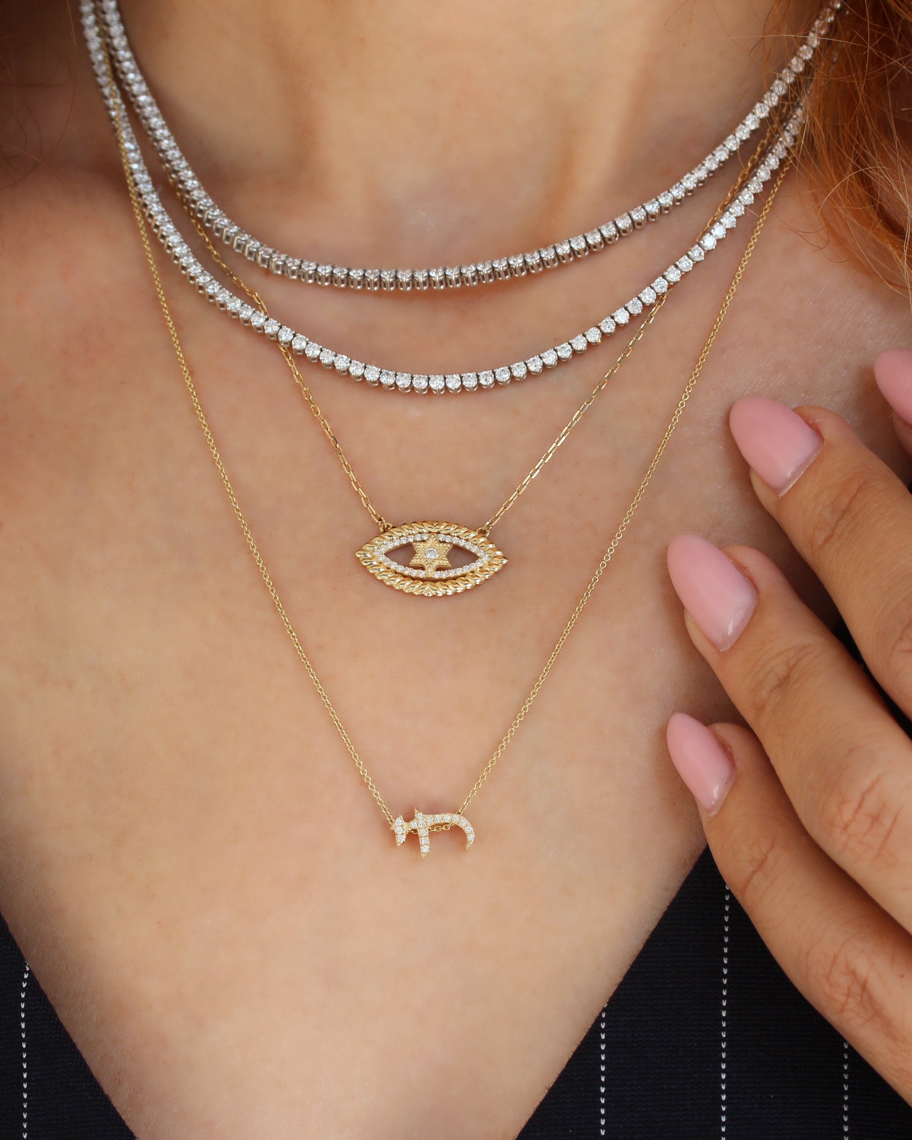 Chai diamond Necklace Am Yisrael Chai Bible Font, made in israel, am yisrael chai, alive, kabala, judainca, diamond necklace