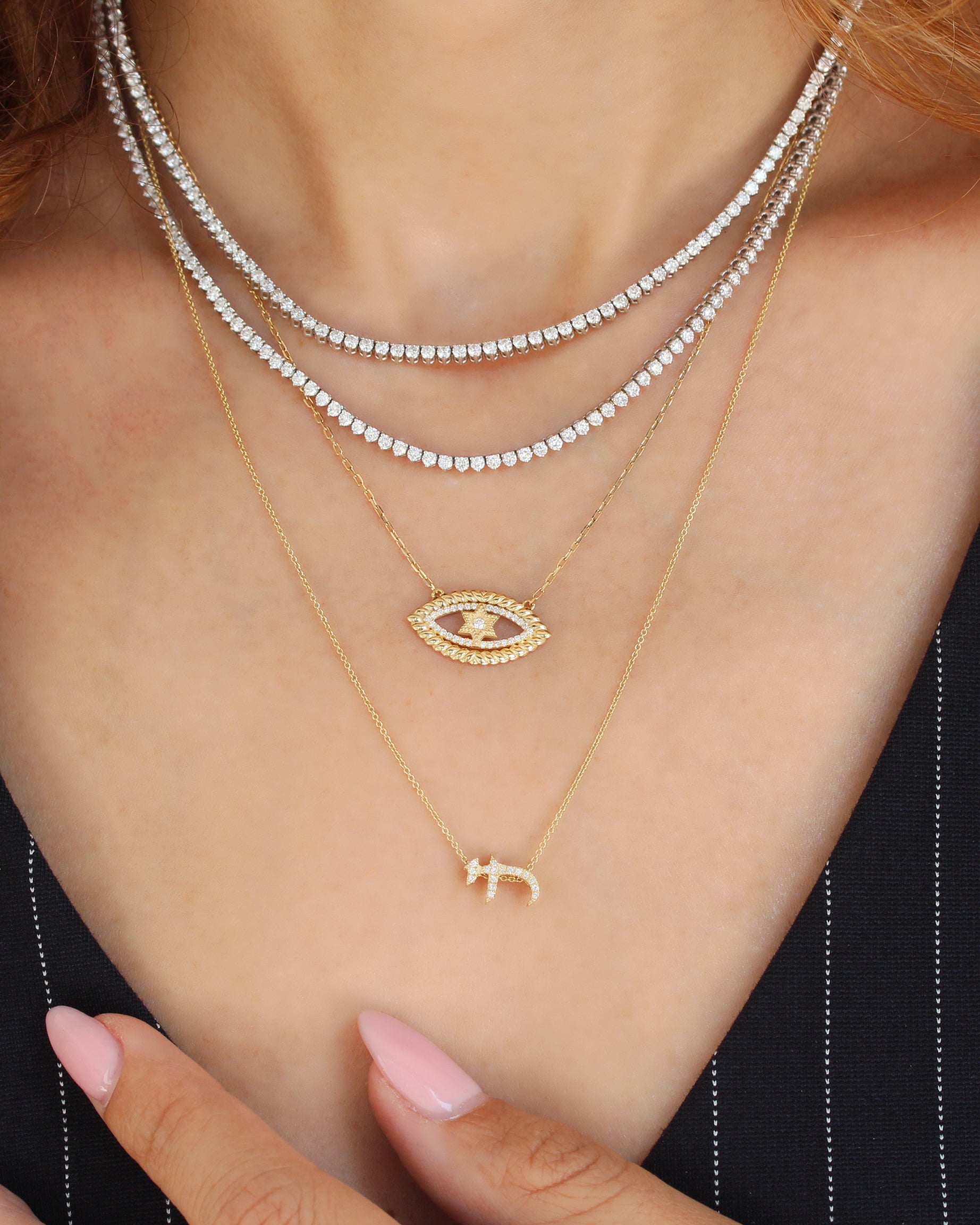Chai diamond Necklace Am Yisrael Chai Bible Font, made in israel, am yisrael chai, alive, kabala, judainca, diamond necklace