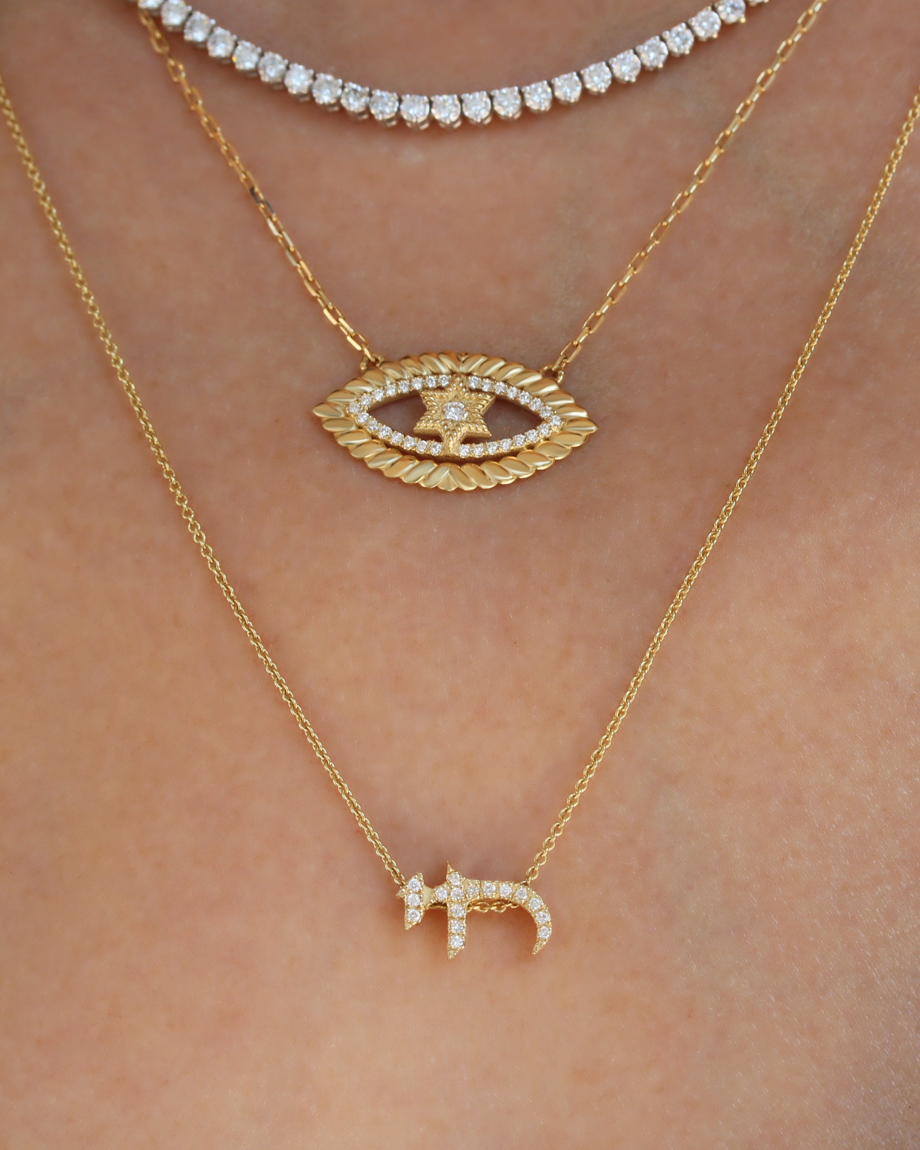 Chai diamond Necklace Am Yisrael Chai Bible Font, made in israel, am yisrael chai, alive, kabala, judainca, diamond necklace