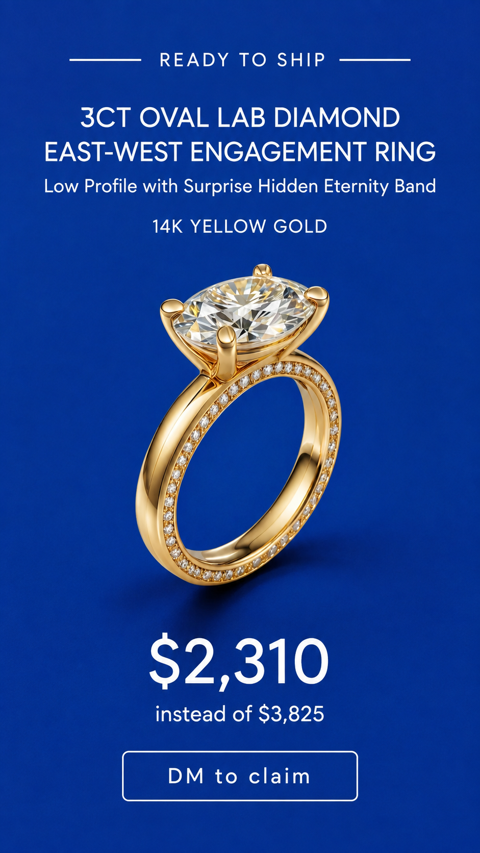 3CT Oval Lab Diamond East West Hidden Eternity Engagement Ring