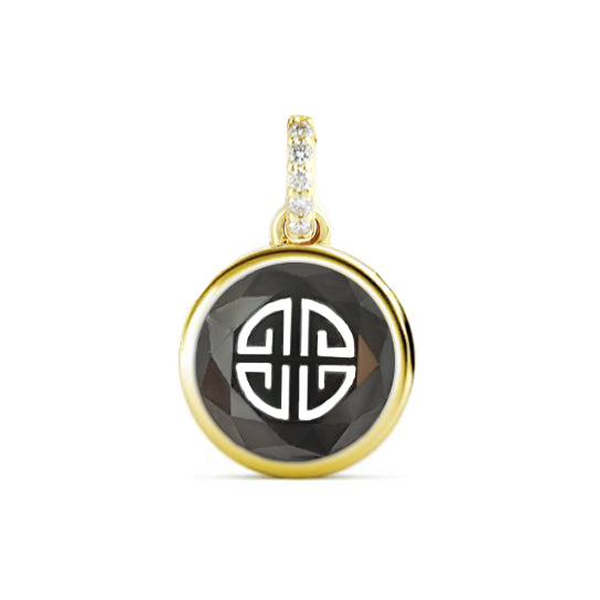Small Chinese Good Luck Symbol, Charm Fu Shou Black Diamond Cut Out OOAK