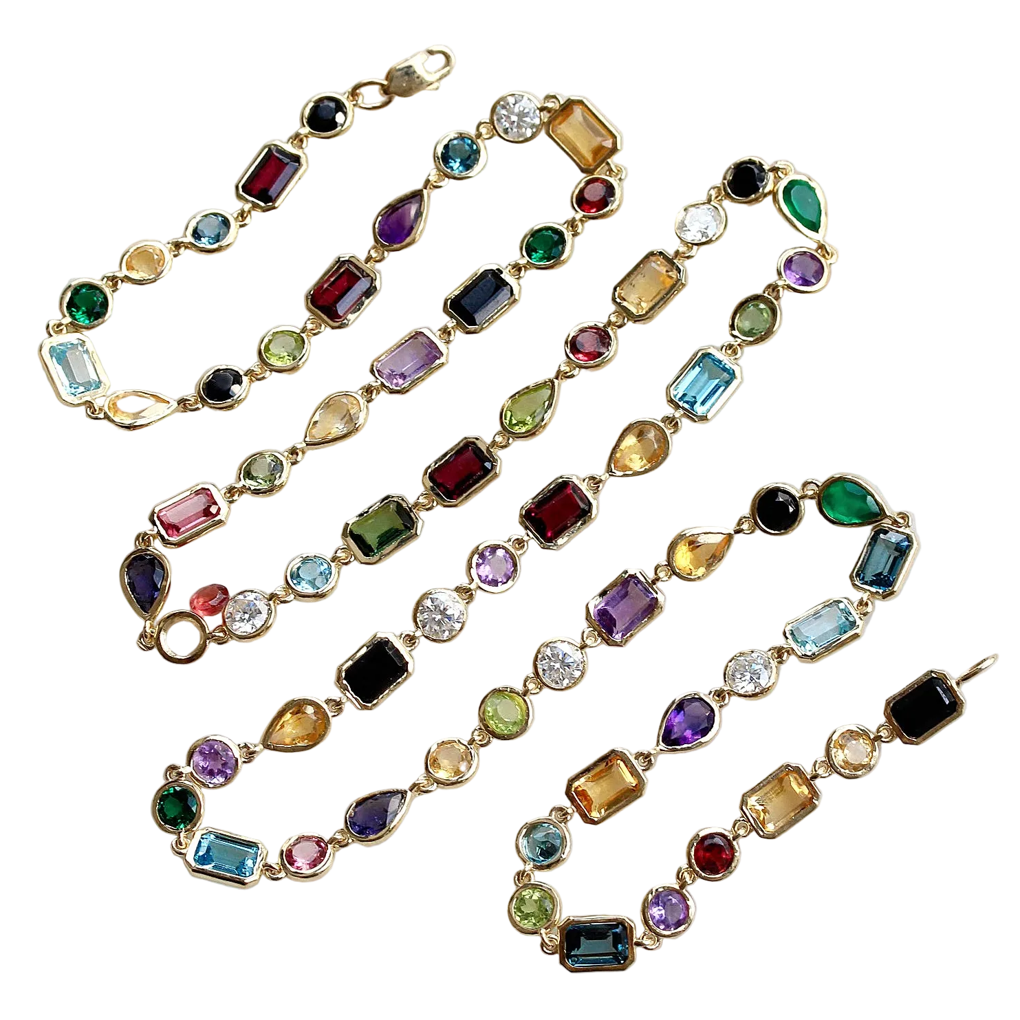 Colorful Rainbow Multi Gemstone Mixshape Bezel Set Collier Necklace - Sri Lanka