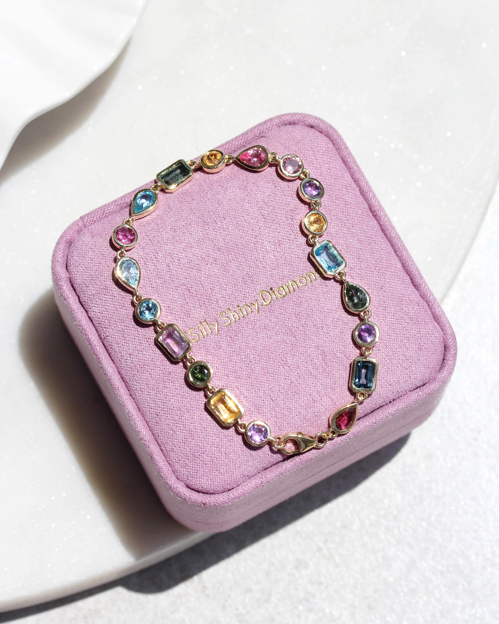 Colorful Rainbow Multi Gemstone Bezel Set Birthstone Bracelet