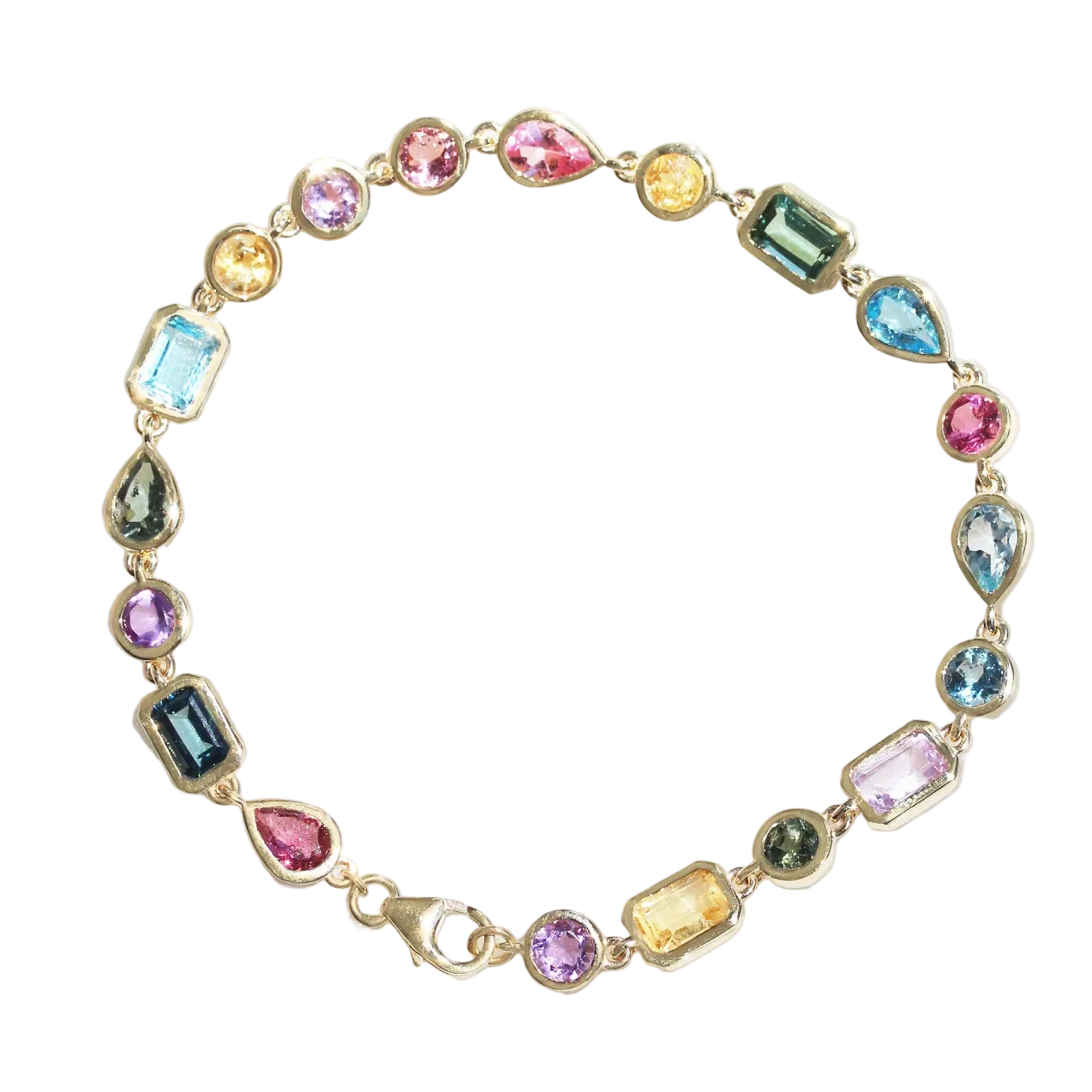 Colorful Rainbow Multi Gemstone Bezel Set Birthstone Bracelet, gemstone, colieer, bracelet, bezel setting, colorful , mixshape, mix gemstone, rainbow,  Navaratna inspired jewelry, amethyst' tourmaline' blue topaz' citrine