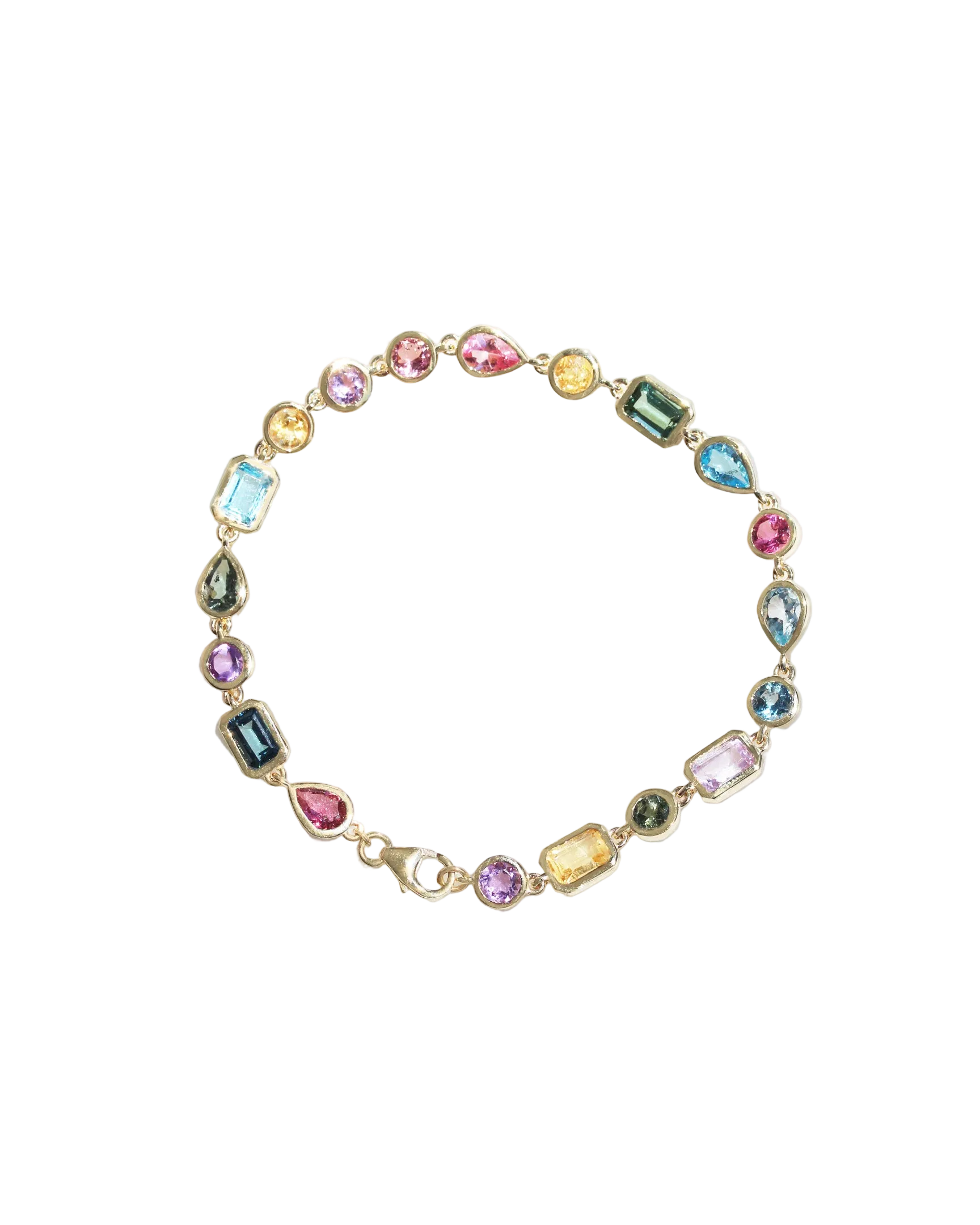 Colorful Rainbow Multi Gemstone Bezel Set Birthstone Bracelet, gemstone, colieer, bracelet, bezel setting, colorful , mixshape, mix gemstone, rainbow,  Navaratna inspired jewelry, amethyst' tourmaline' blue topaz' citrine