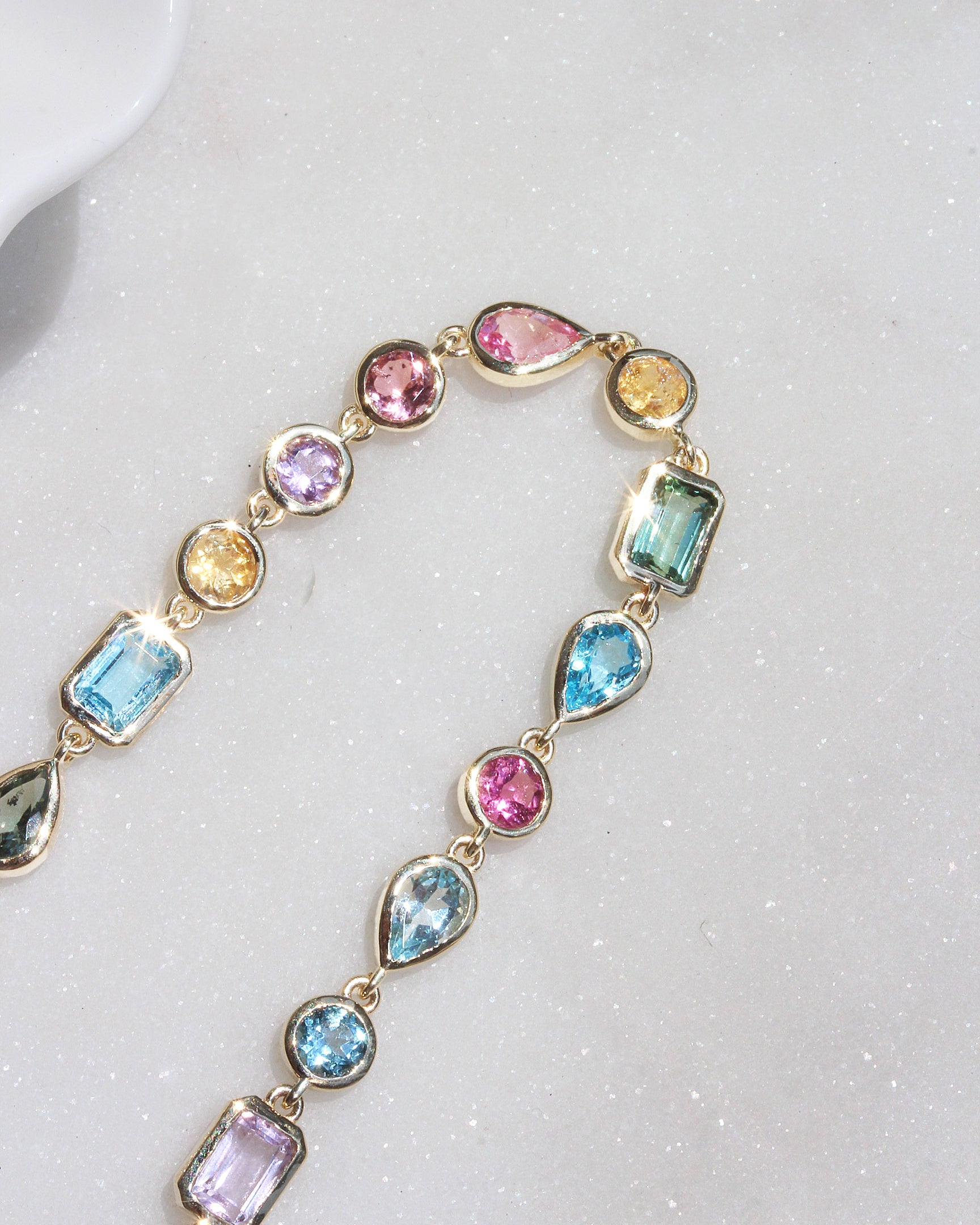 Colorful Rainbow Multi Gemstone Bezel Set Birthstone Bracelet, gemstone, colieer, bracelet, bezel setting, colorful , mixshape, mix gemstone, rainbow,  Navaratna inspired jewelry, amethyst' tourmaline' blue topaz' citrine