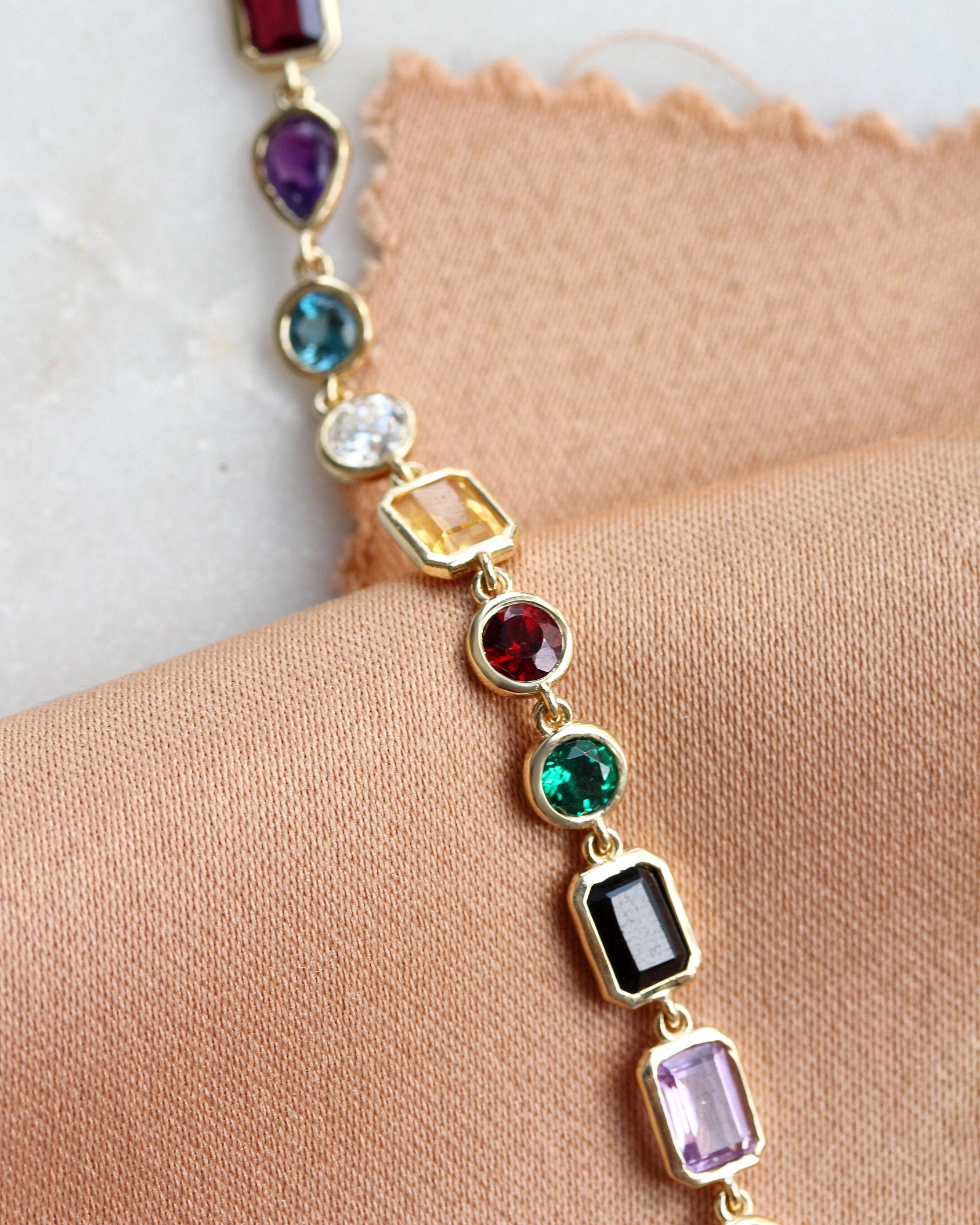 Colorful Rainbow Multi Gemstone Mixshape Bezel Set Collier Necklace, gemstone, colieer, necklace, bezel setting, colorful , mixshape, mix gemstone, rainbow,  Navaratna inspired jewelry