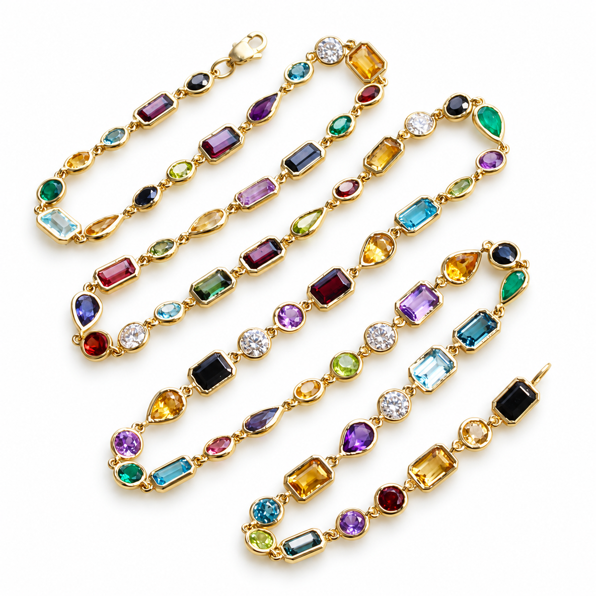Colorful Rainbow Multi Gemstone Mixshape Bezel Set Collier Necklace - Sri Lanka