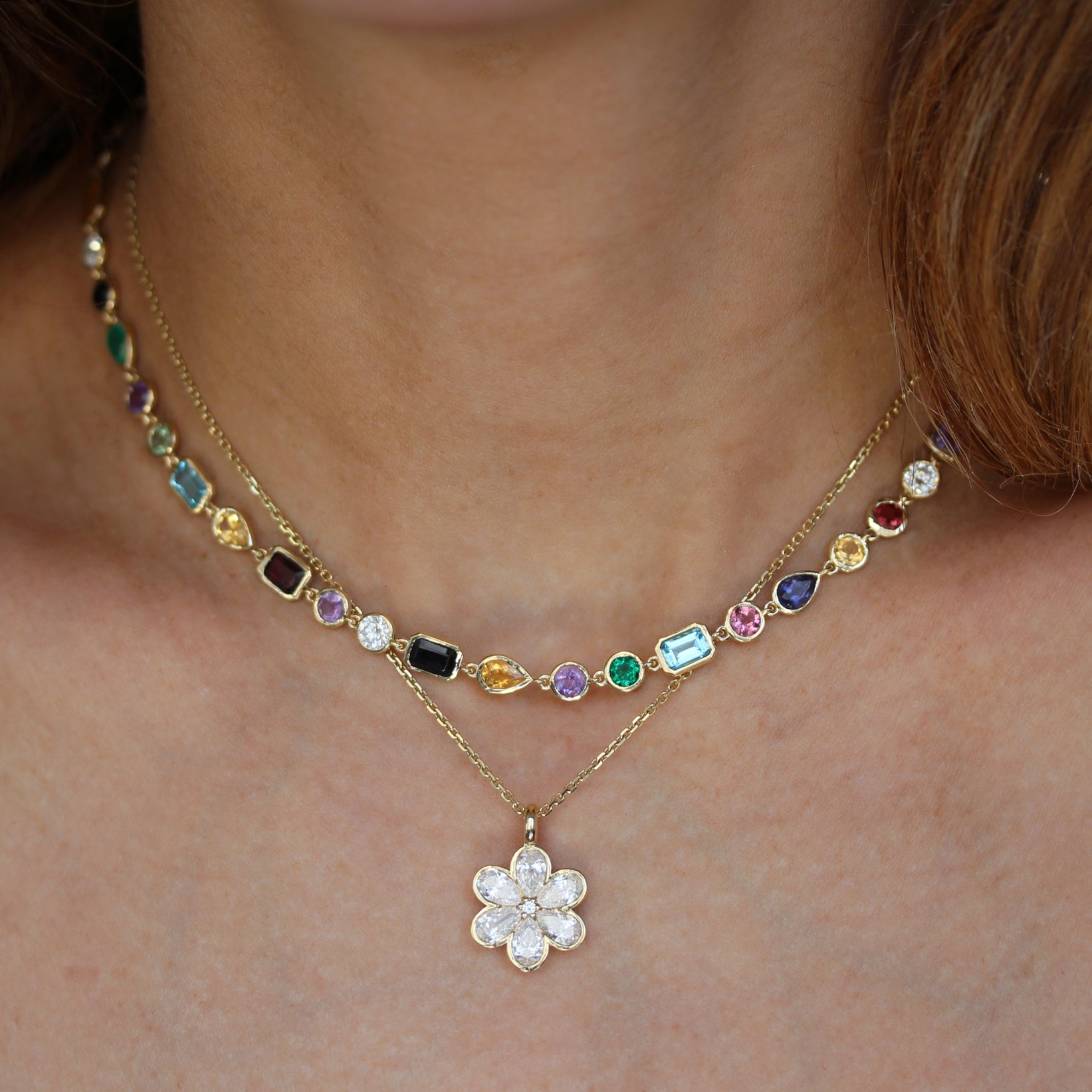 Colorful Rainbow Multi Gemstone Mixshape Bezel Set Collier Necklace, gemstone, colieer, necklace, bezel setting, colorful , mixshape, mix gemstone, rainbow,  Navaratna inspired jewelry