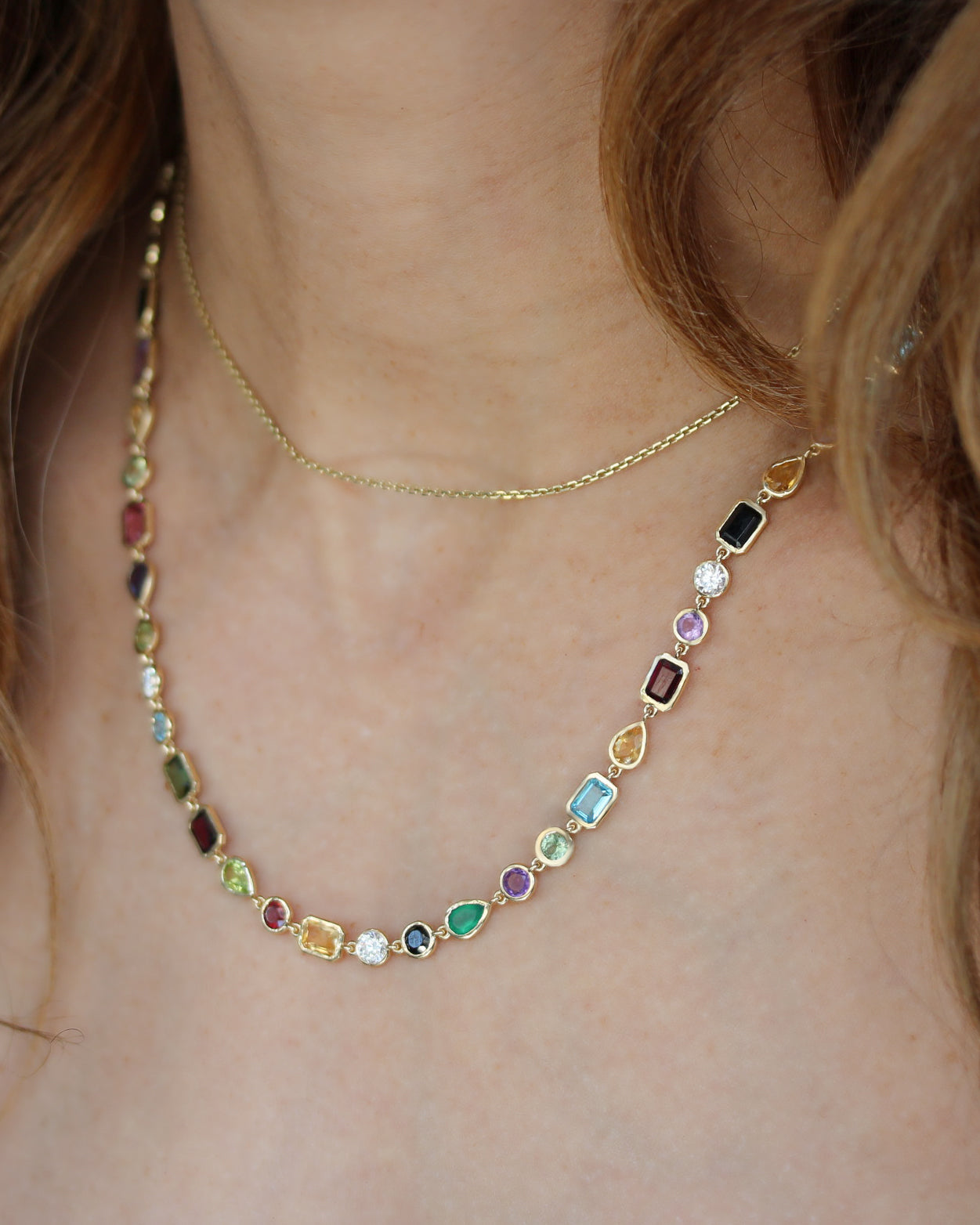 Colorful Rainbow Multi Gemstone Mixshape Bezel Set Collier Necklace, gemstone, colieer, necklace, bezel setting, colorful , mixshape, mix gemstone, rainbow,  Navaratna inspired jewelry