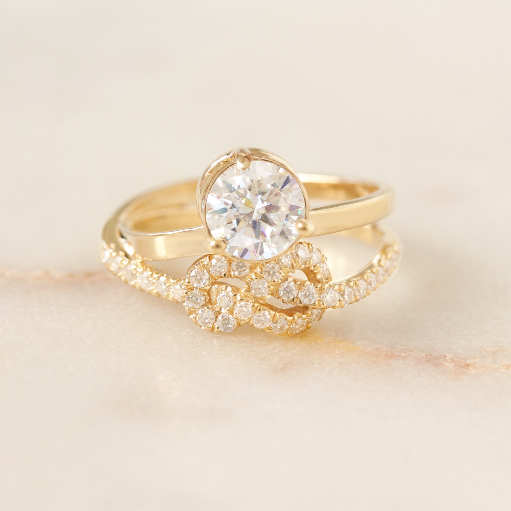 1.25CT Round Diamond Infinity Knot, crossover double engagement ring