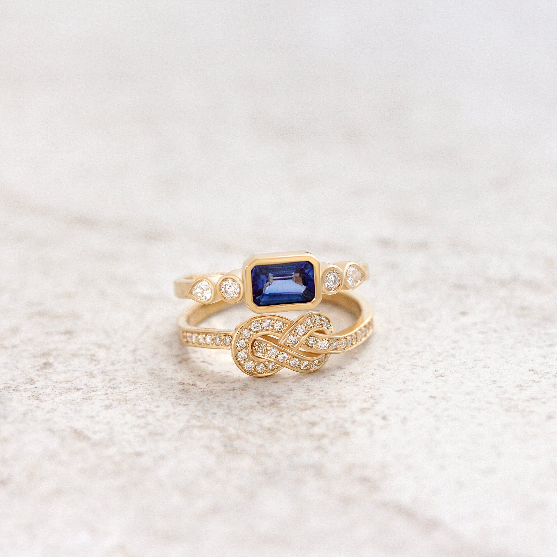 Blue sapphire Infinity Knot, crossover double Gemstone engagement ring
