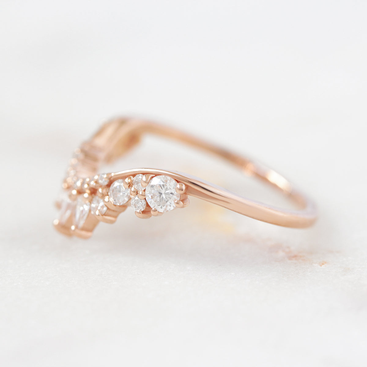 Curved Pear Diamond Wedding Nesting Stacking Ring - Valeria 