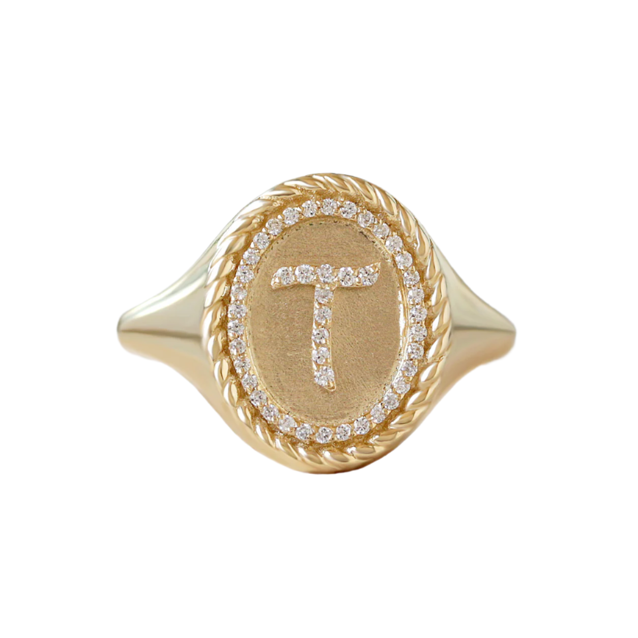 Custom Signet Ring Diamond Initial Ring