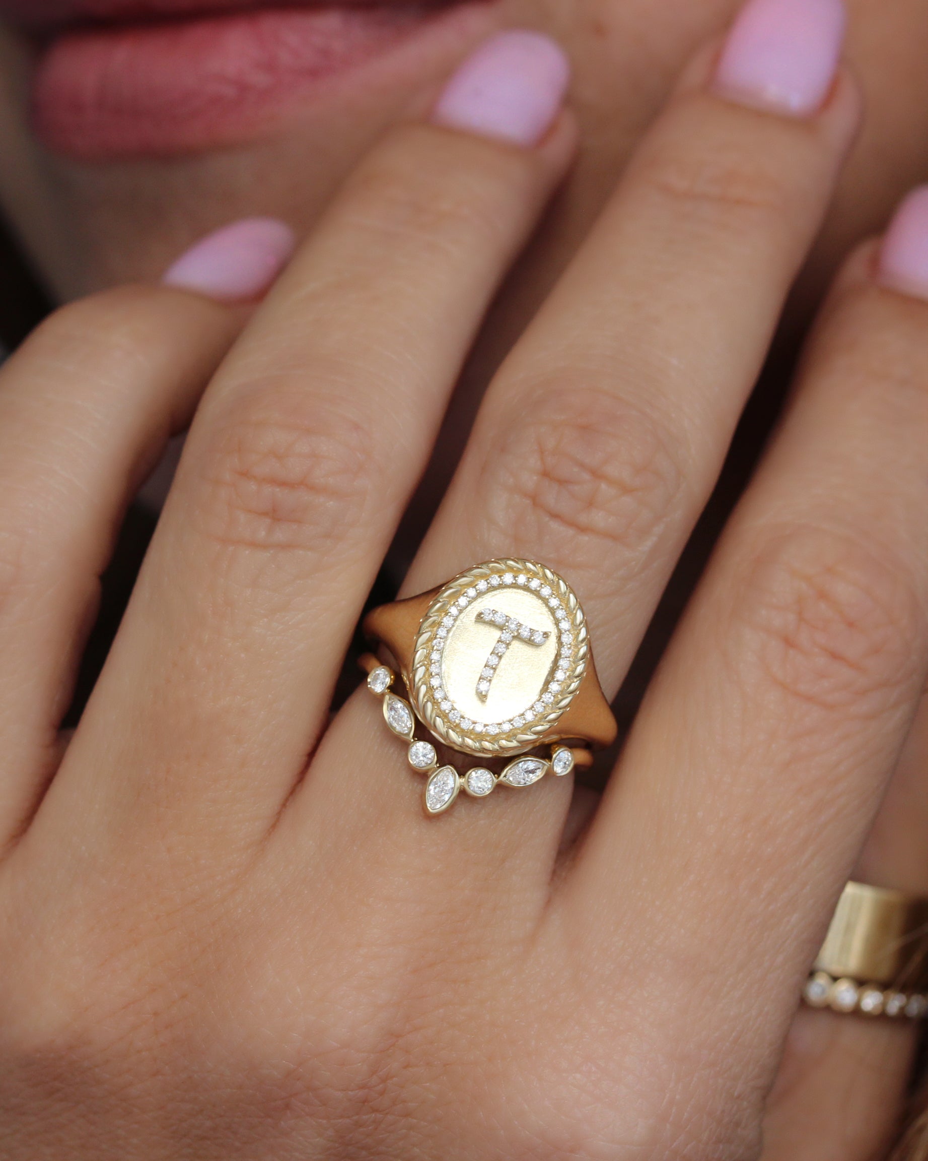 Custom Signet Ring Diamond Initial Ring