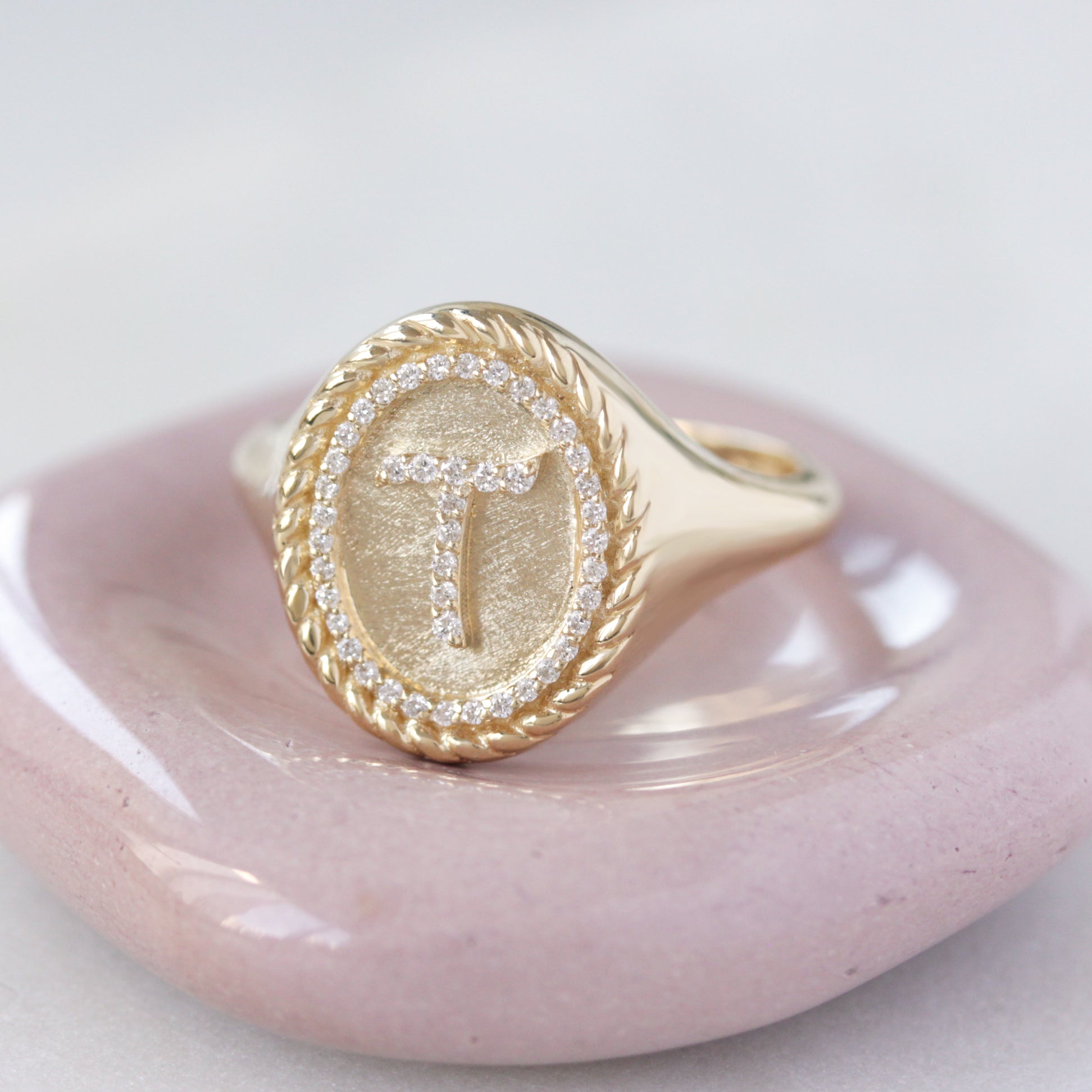 Custom Signet Ring Diamond Initial Ring