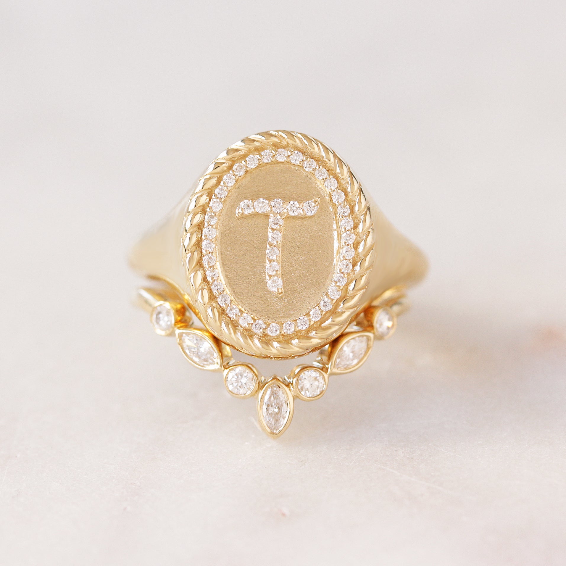 Custom Signet Ring Diamond Initial Ring