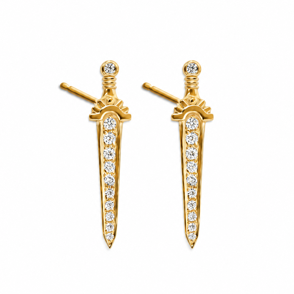 Dagger Sword Dainty Diamond Stud  Earrings